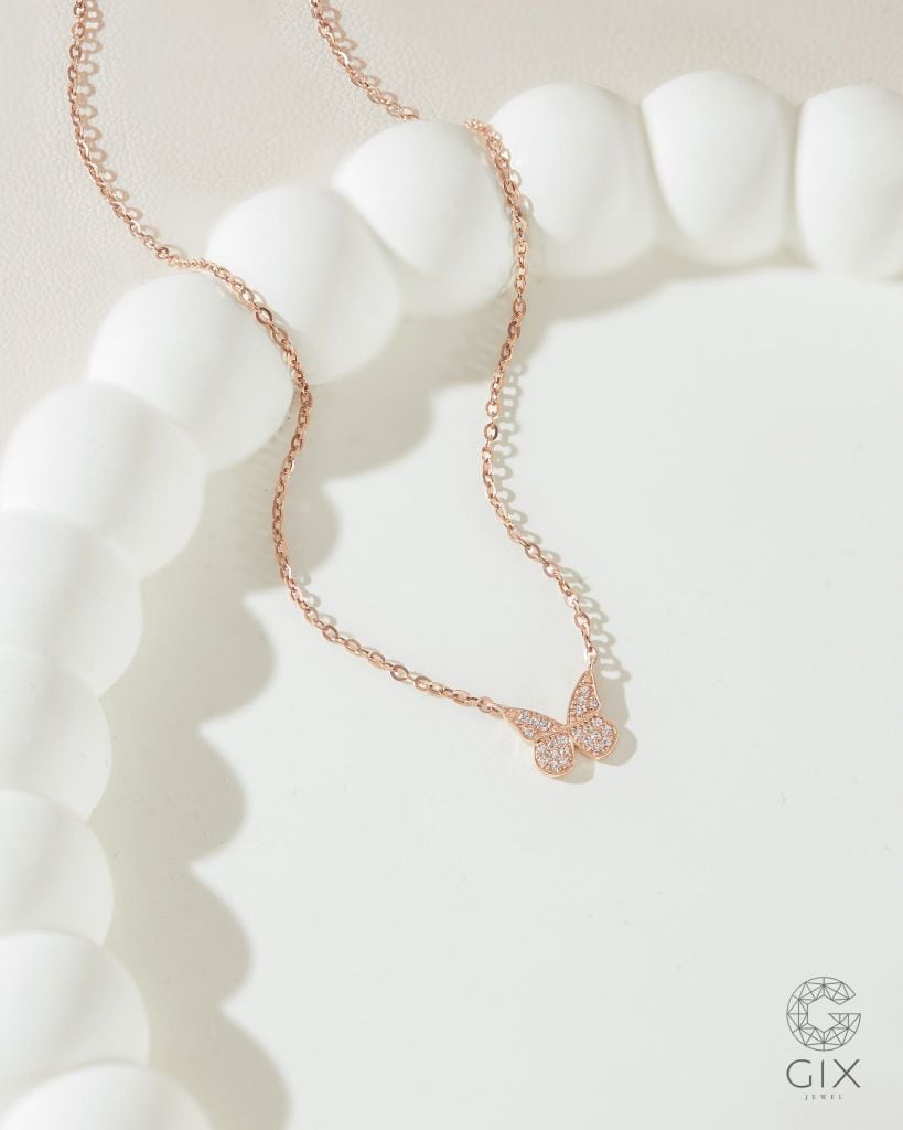  Dây chuyền vàng hồng 18k hình bướm đính kim cương - Butterfly Lace | Gixjewel 