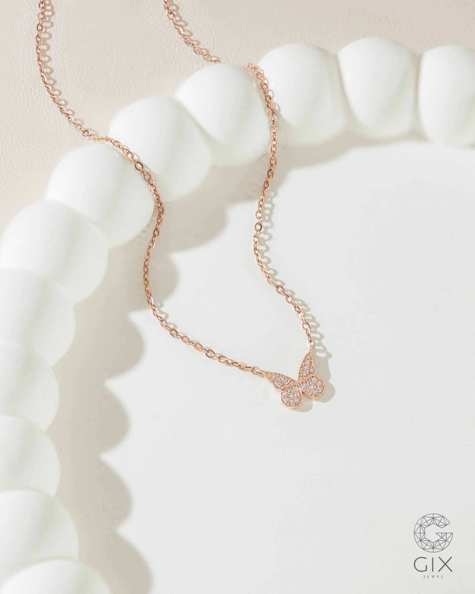  Dây chuyền vàng hồng 18k hình bướm đính kim cương - Butterfly Lace | Gixjewel 