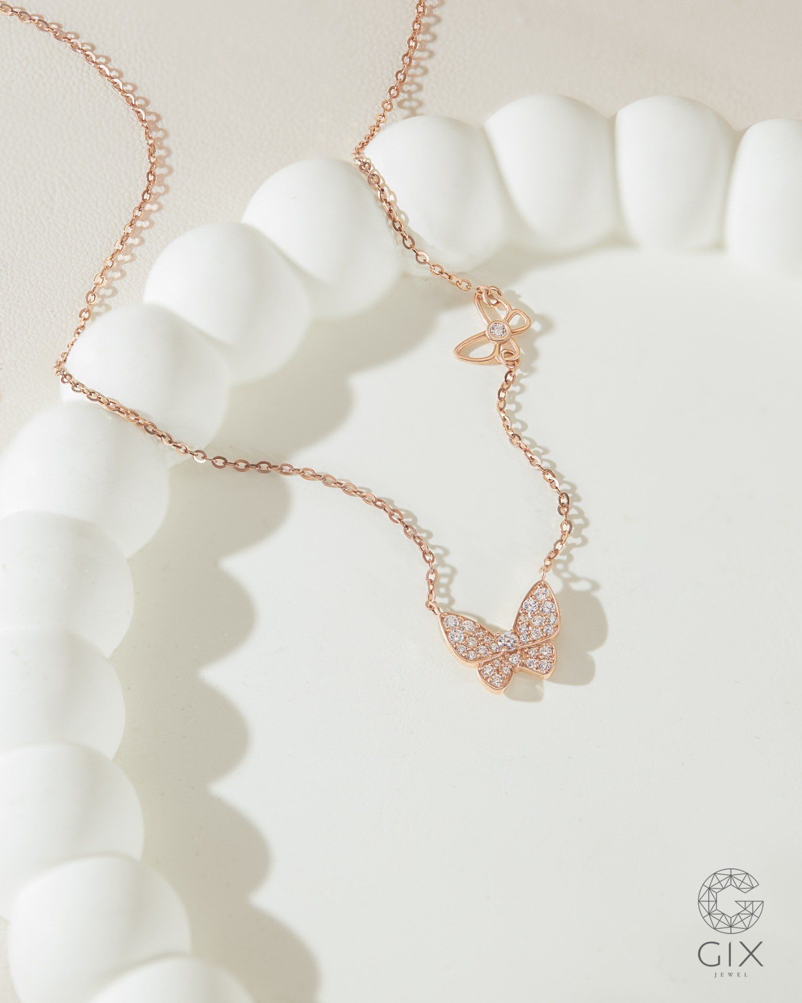  Dây chuyền bươm bướm vàng hồng 18k - Rosy Flutter | Gixjewel 
