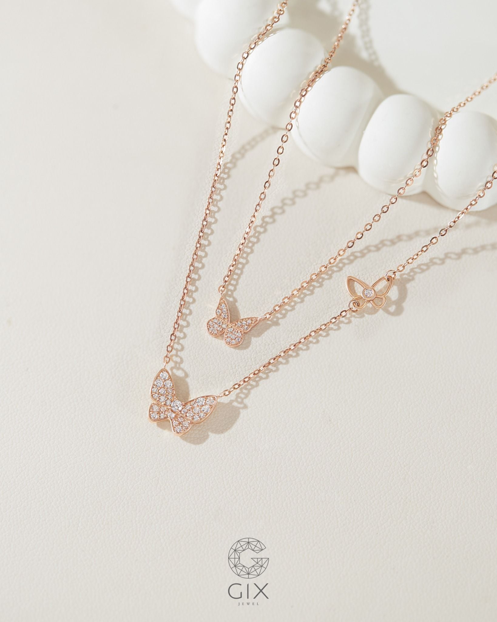  Dây chuyền bươm bướm vàng hồng 18k - Rosy Flutter | Gixjewel 