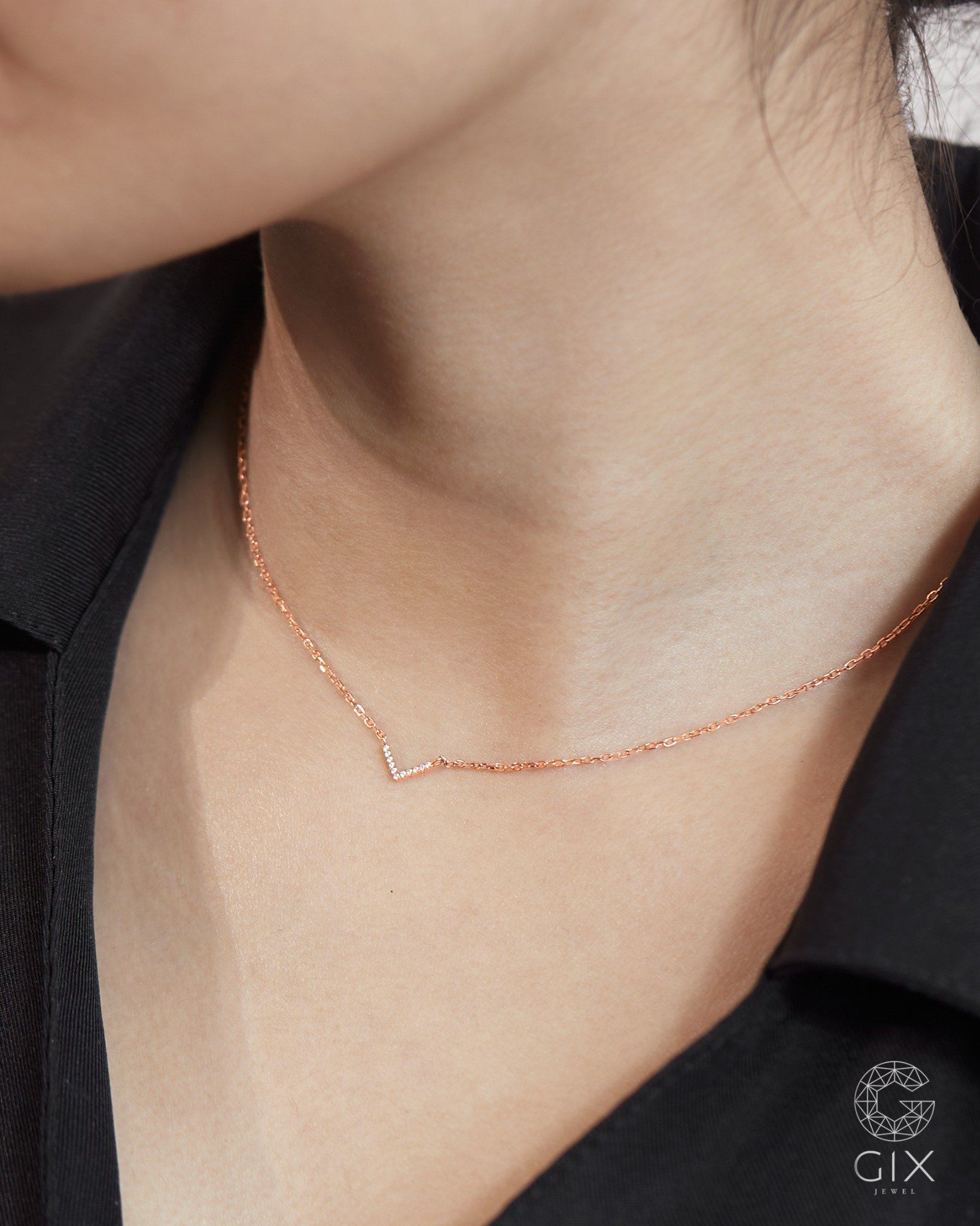  Dây chuyền kim cương tấm vàng hồng đẹp - Aura Floret | Gix Jewelry 