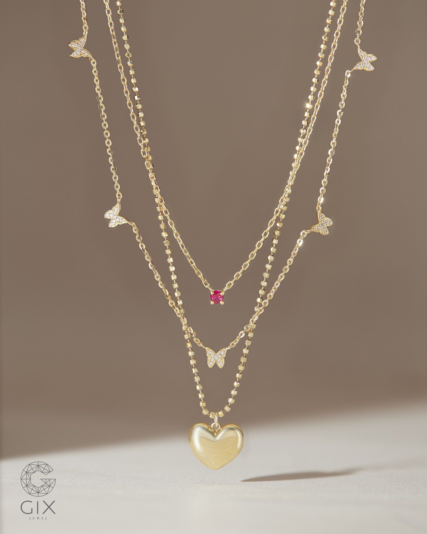  Dây chuyền vàng tây đính đá đỏ đẹp | Gix Jewel 