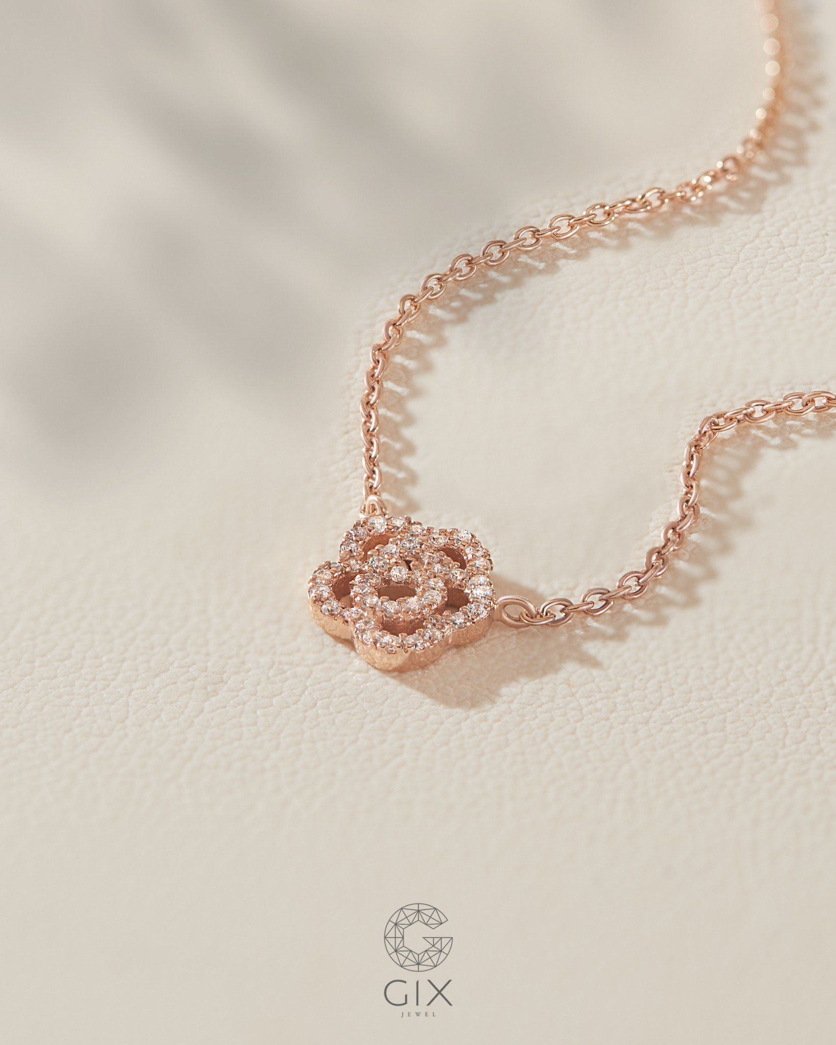  Dây chuyền hoa hồng sợi vàng hồng đẹp đính kim cương - Petal Bloom | Gix Jewelry 