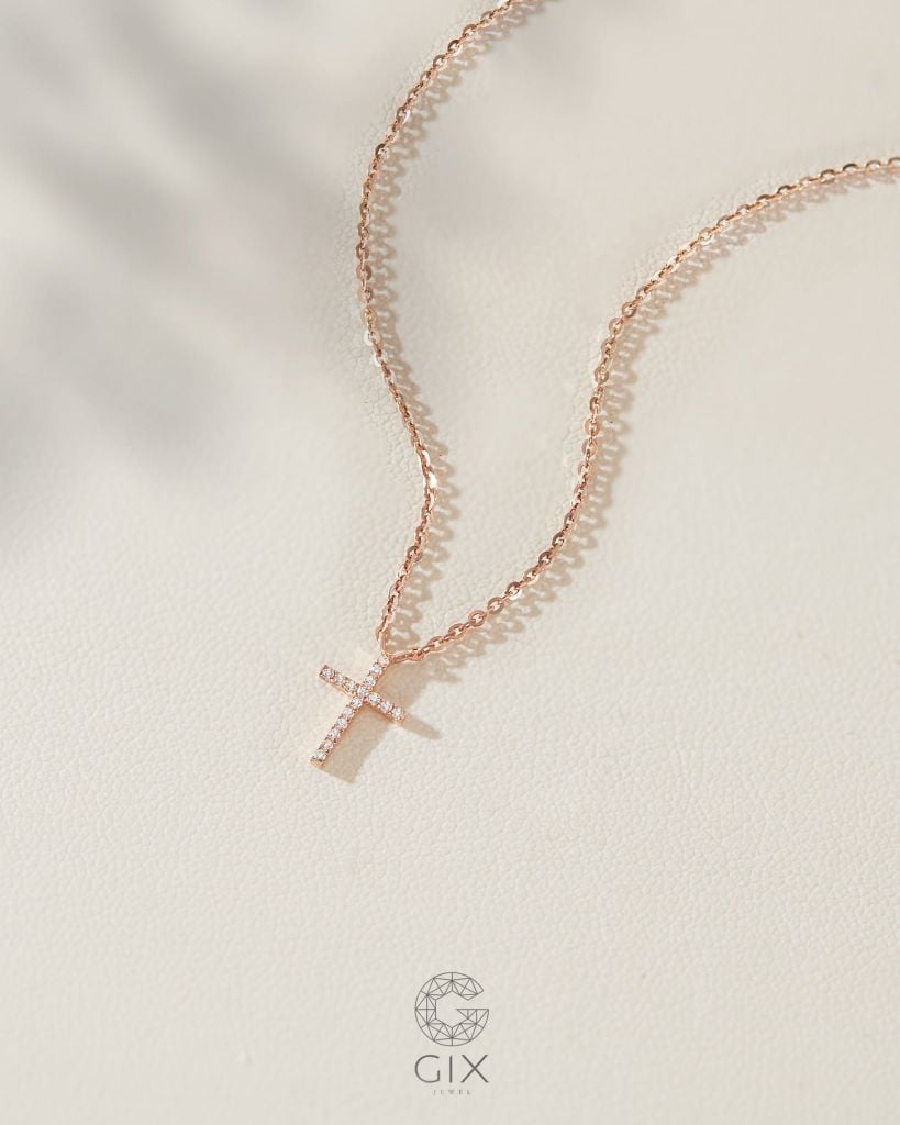  Dây chuyền thánh giá sợi vàng hồng đẹp đính kim cương | Gix Jewelry 