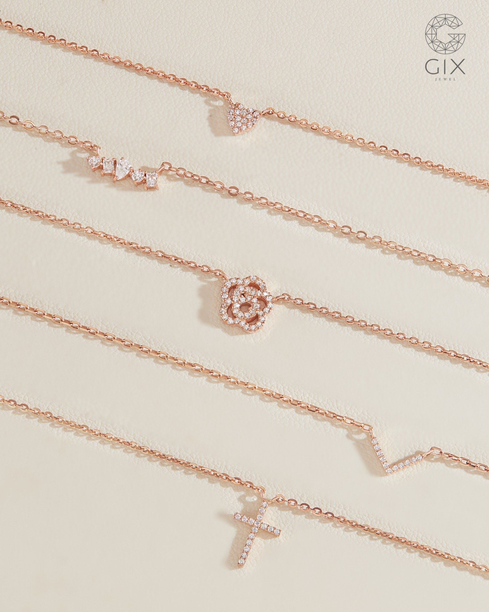  Dây chuyền hoa hồng sợi vàng hồng đẹp đính kim cương - Petal Bloom | Gix Jewelry 