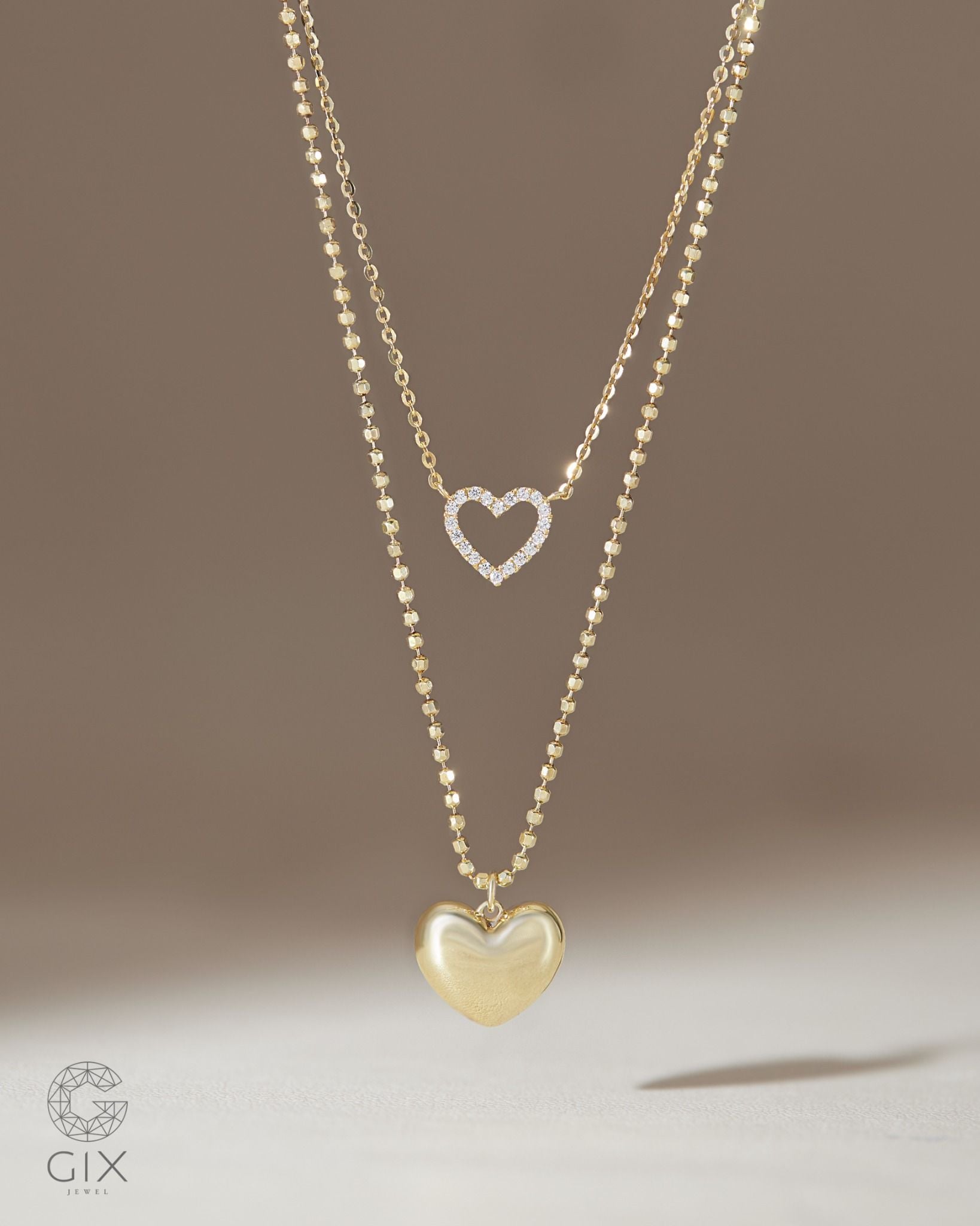  Dây chuyền bi vàng 18k hình trái tim - Celeste Heart | Gixjewel 