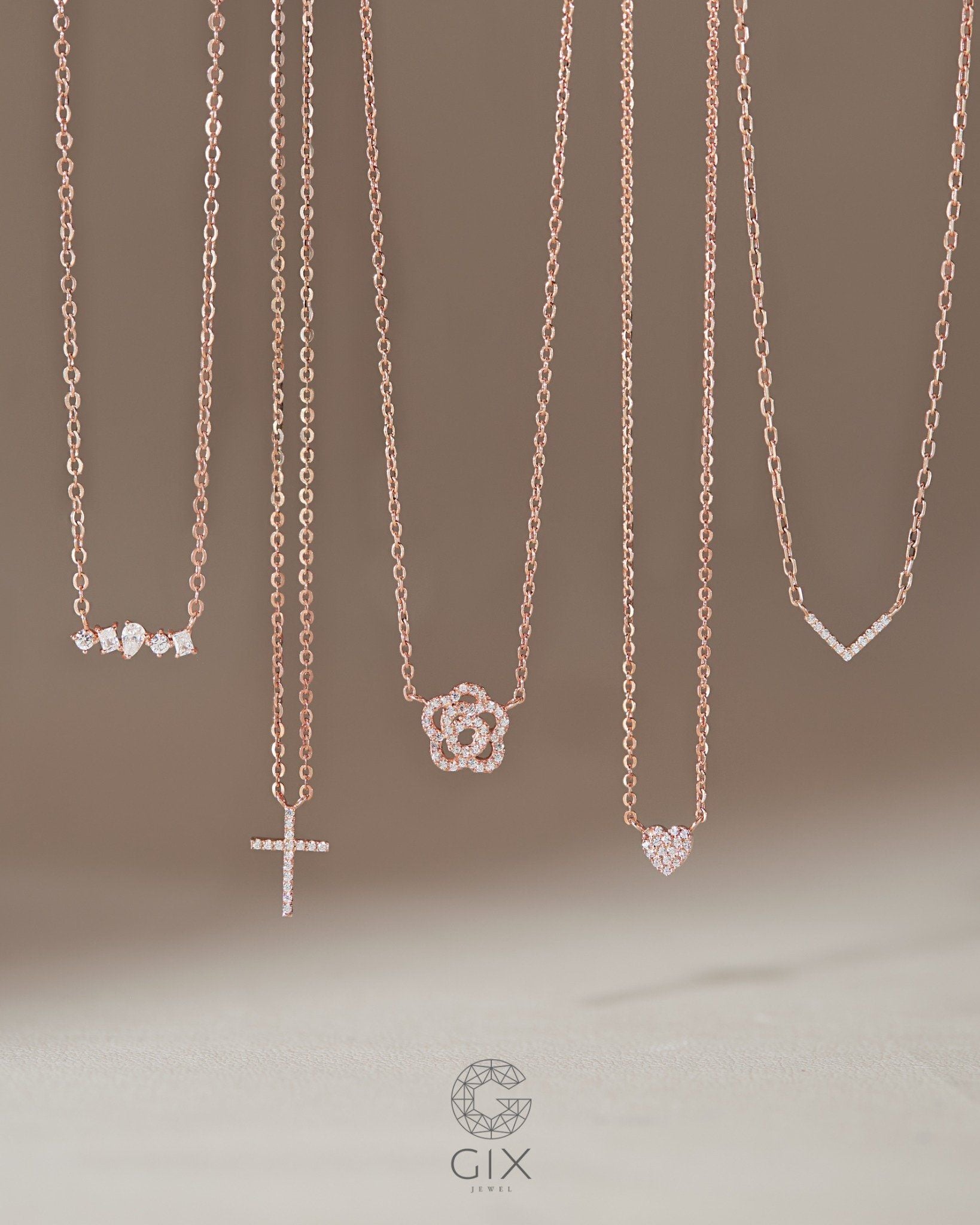  Dây chuyền hoa hồng sợi vàng hồng đẹp đính kim cương - Petal Bloom | Gix Jewelry 