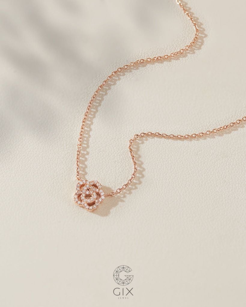  Dây chuyền hoa hồng sợi vàng hồng đẹp đính kim cương - Petal Bloom | Gix Jewelry 