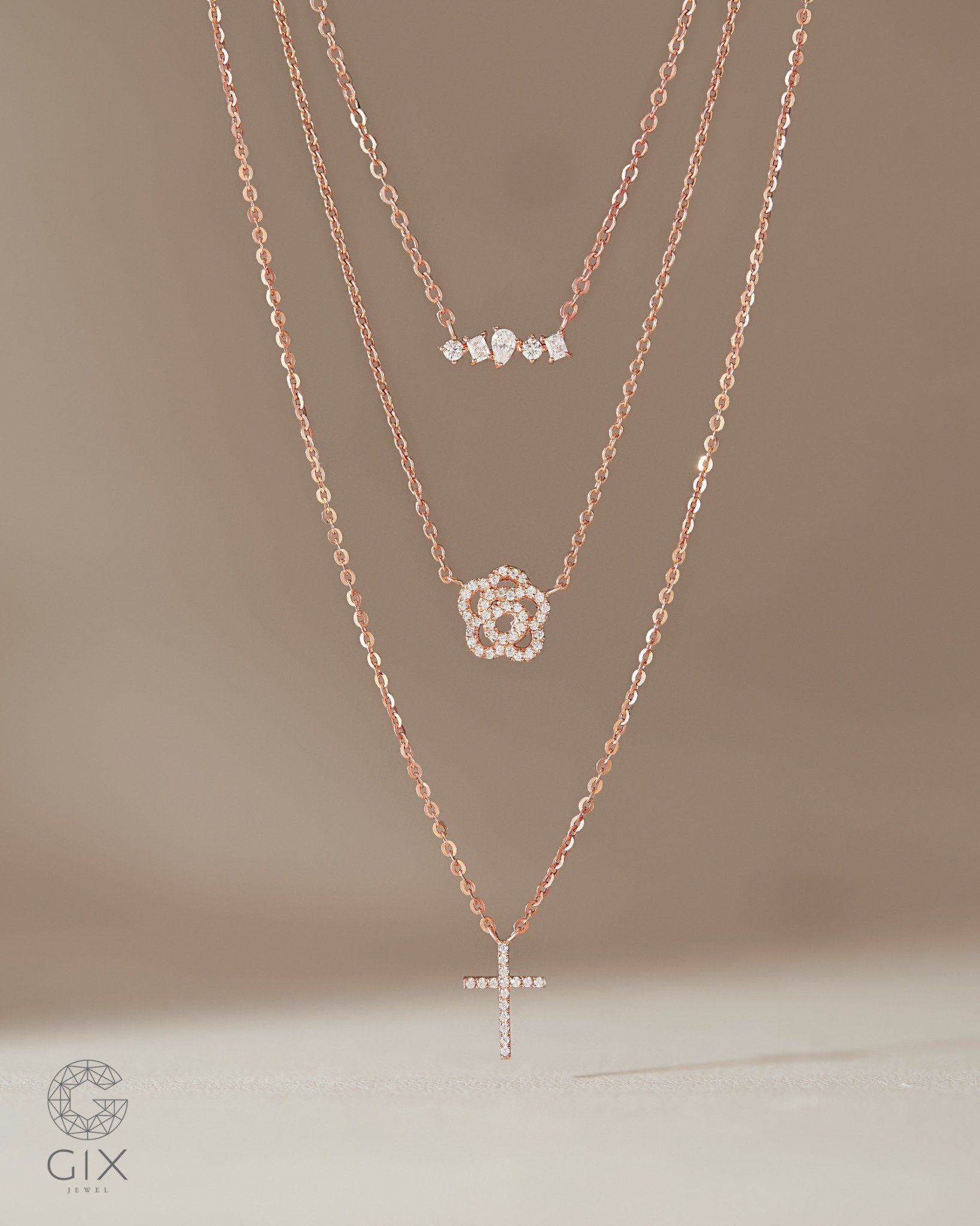  Dây chuyền thánh giá sợi vàng hồng đẹp đính kim cương | Gix Jewelry 