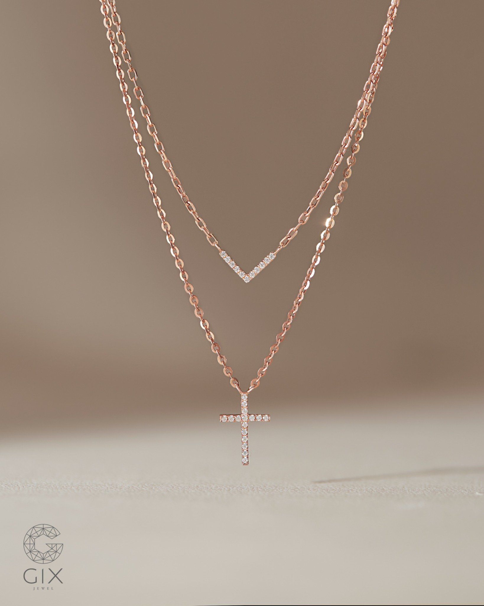  Dây chuyền thánh giá sợi vàng hồng đẹp đính kim cương | Gix Jewelry 