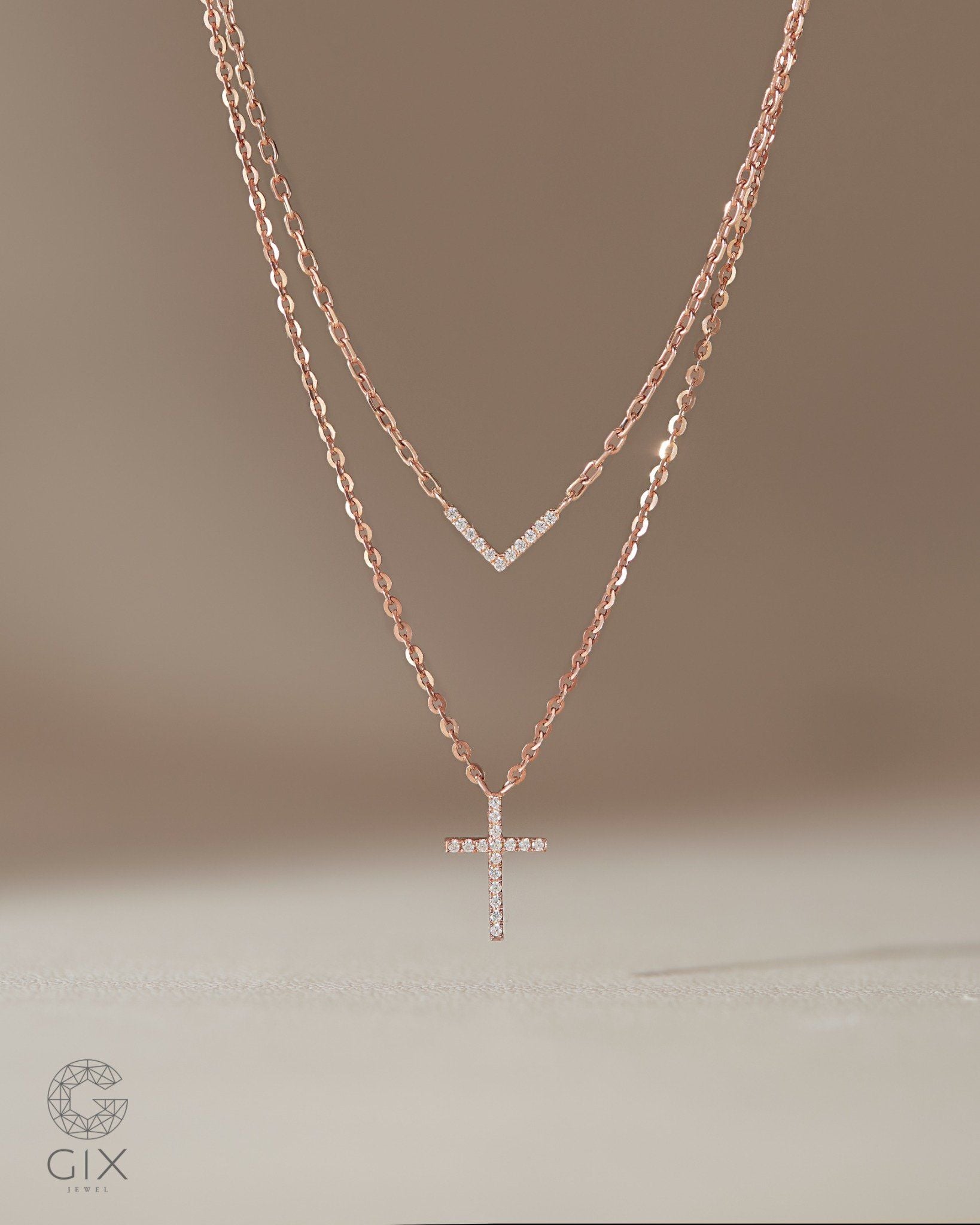  Dây chuyền kim cương tấm vàng hồng đẹp - Aura Floret | Gix Jewelry 