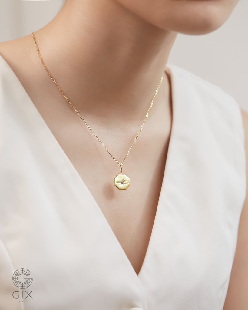  Dây chuyền nam nữ in tên hình thoi vàng tây 18k bạc nguyên chất Gixjewel 