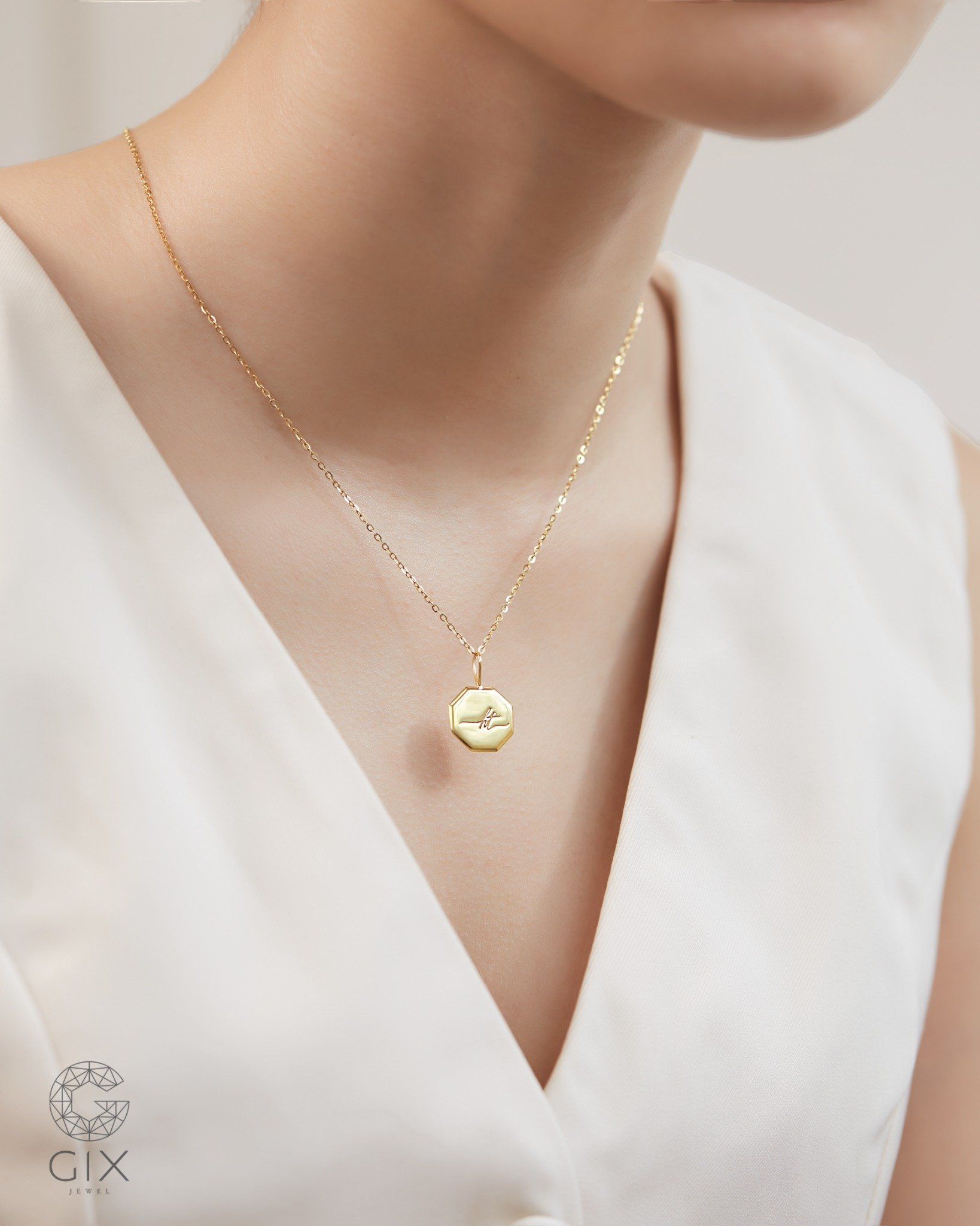  Dây chuyền nam nữ in tên hình thoi vàng tây 18k bạc nguyên chất Gixjewel 