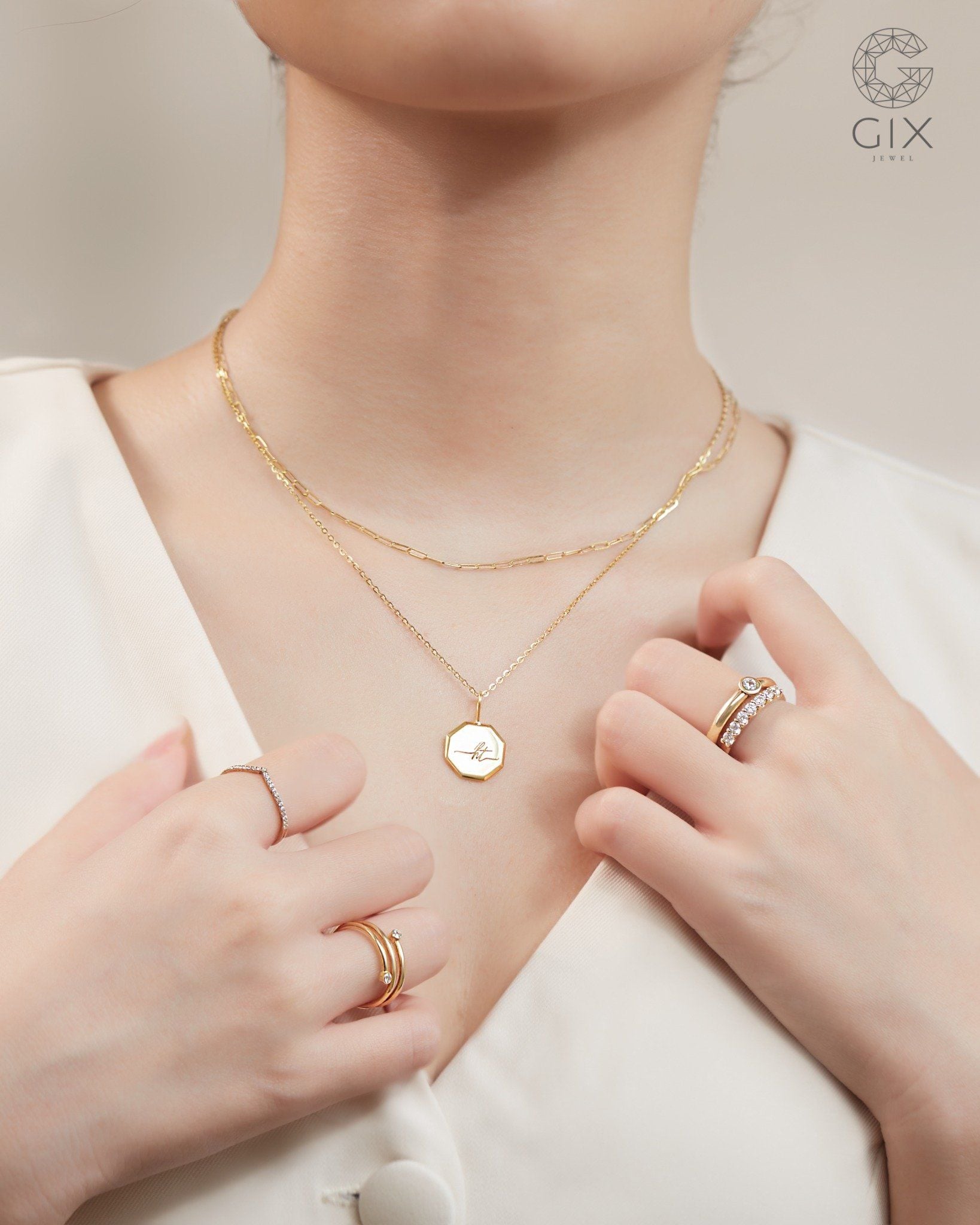  Dây chuyền nam nữ in tên hình thoi vàng tây 18k bạc nguyên chất Gixjewel 
