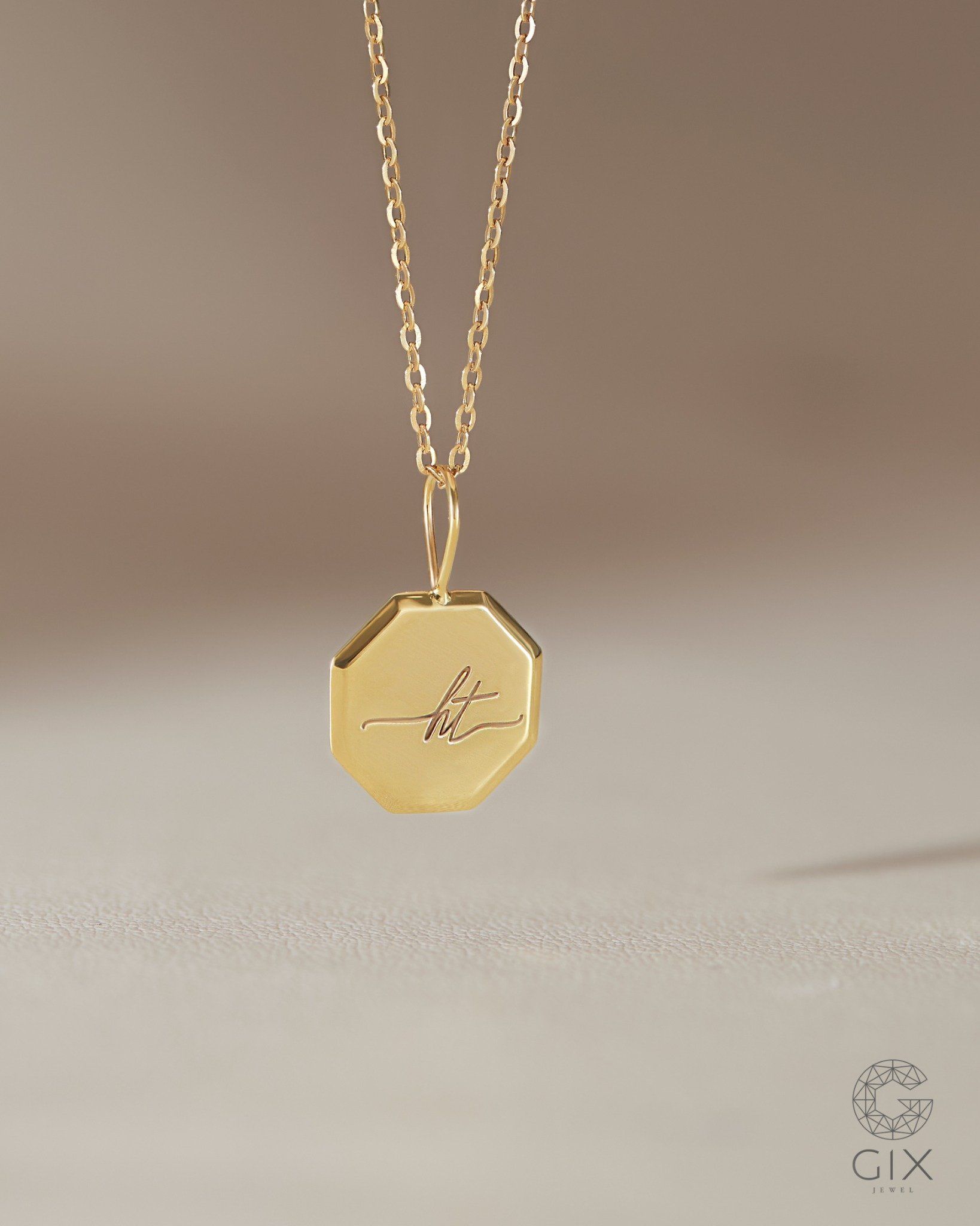  Dây chuyền nam nữ in tên hình thoi vàng tây 18k bạc nguyên chất Gixjewel 