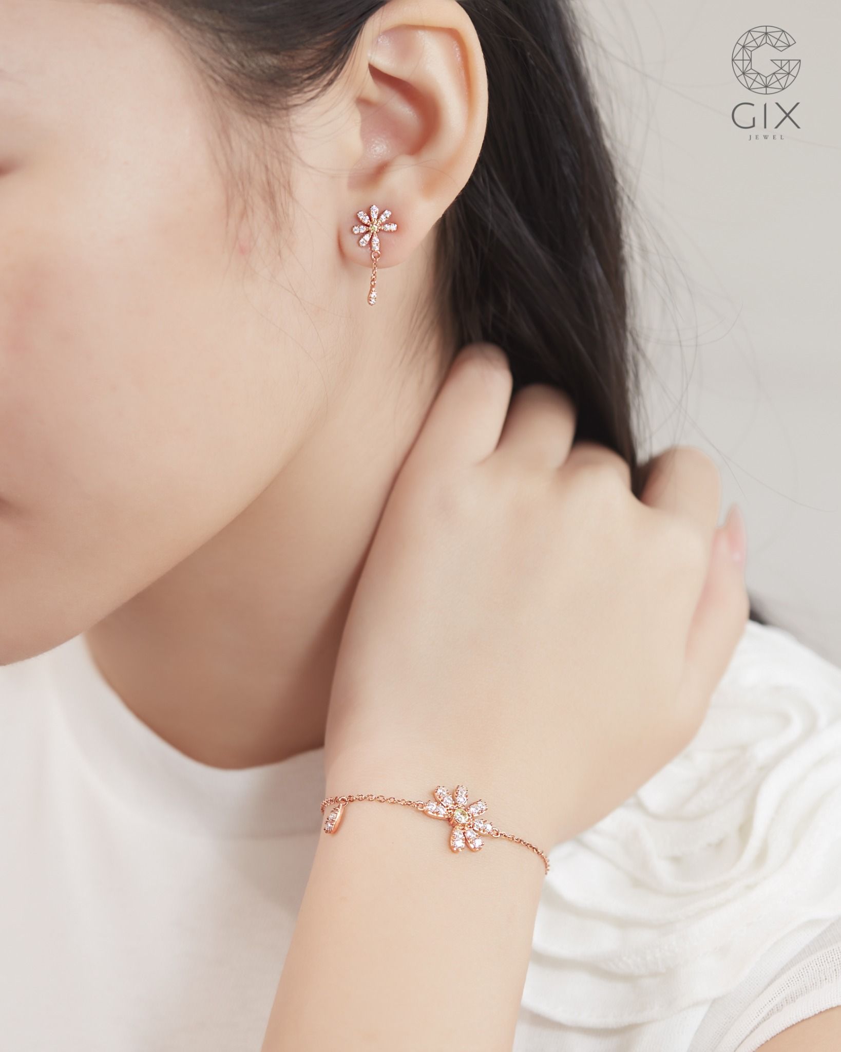  Lắc tay hoa cúc GD vàng đẹp & bạc 925 đính đá cao cấp | Gix Jewel 