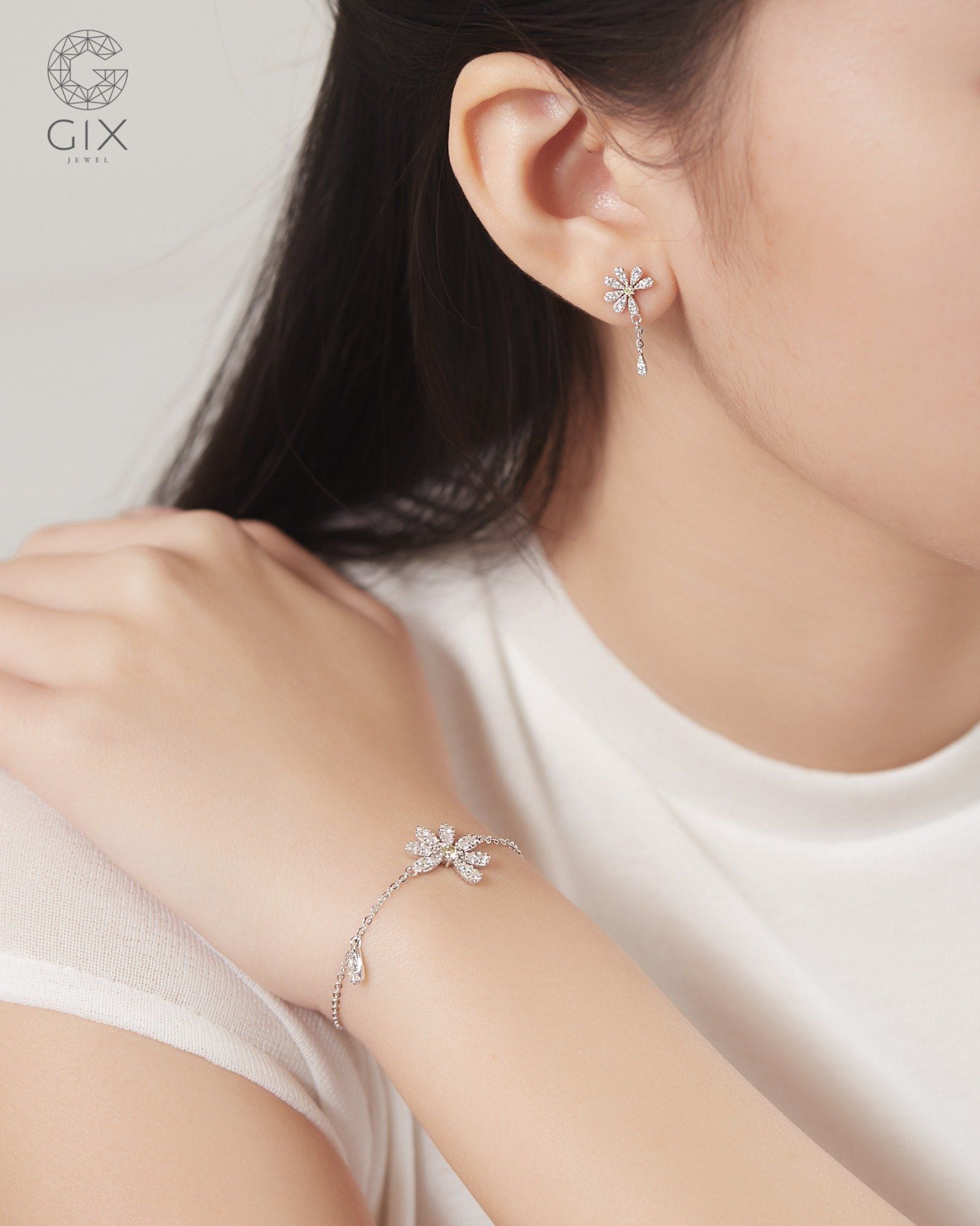  Lắc tay hoa cúc GD vàng đẹp & bạc 925 đính đá cao cấp | Gix Jewel 
