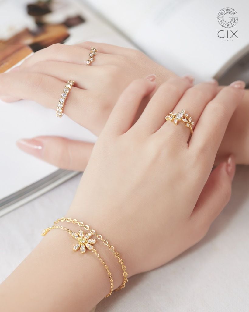  Lắc tay hoa cúc GD vàng đẹp & bạc 925 đính đá cao cấp | Gix Jewel 