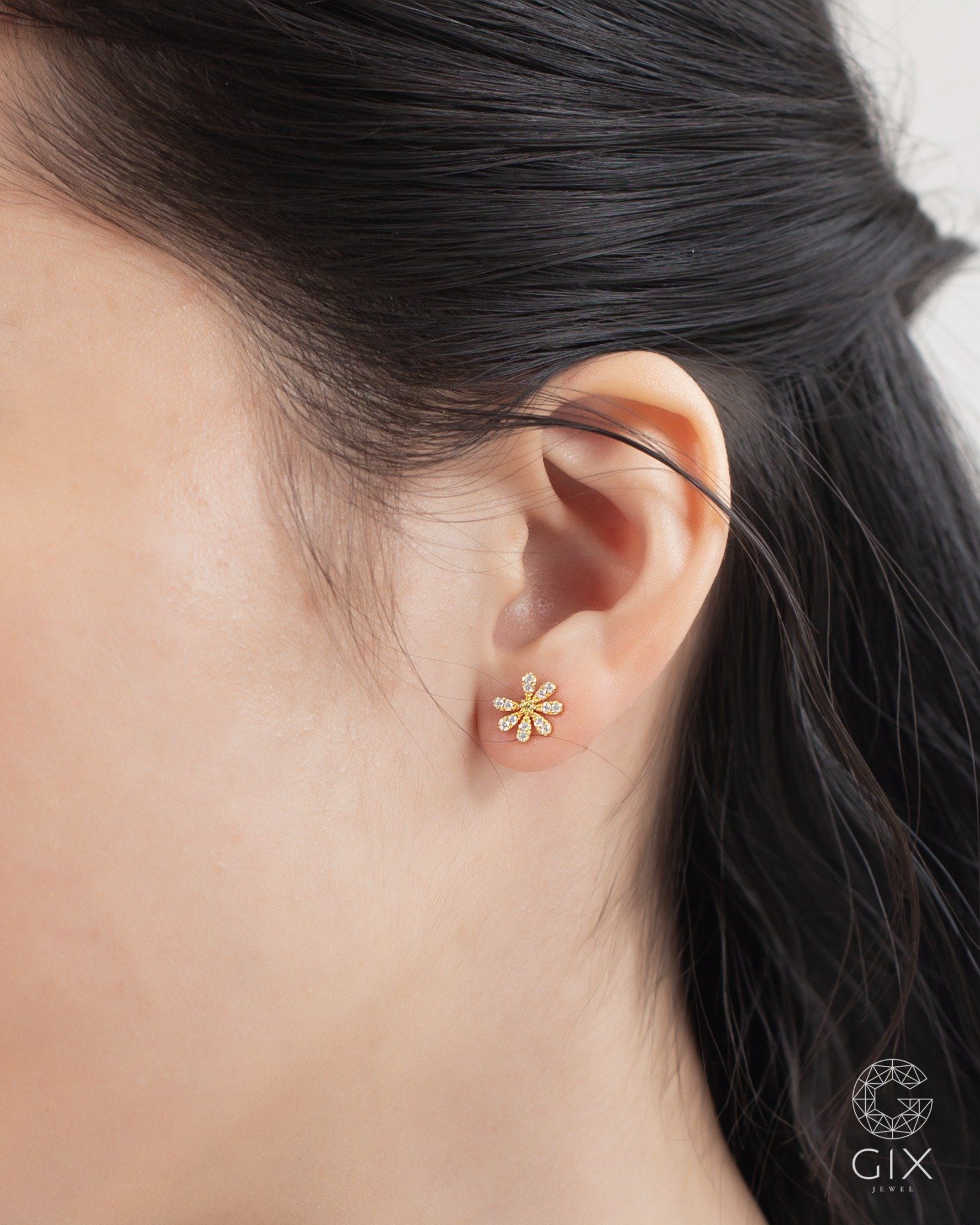  Bông tai hoa cúc GD vàng đẹp & bạc 925 đính đá cao cấp | Gix Jewel 