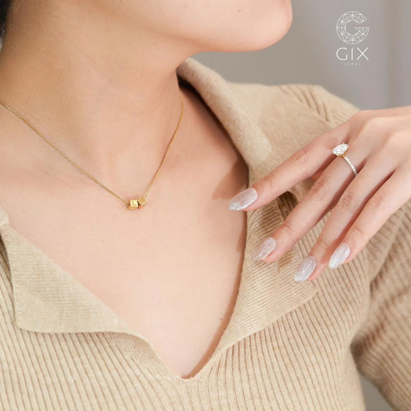  [CÓ SẴN] Dây chuyền khoen lật vàng 14k 2 mặt rubik | Gix Jewel 