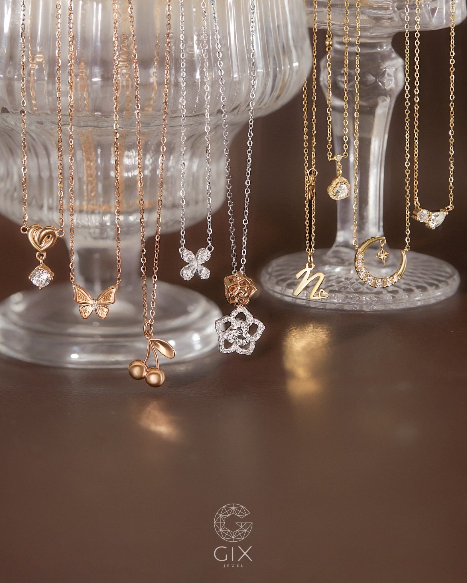  Dây chuyền vàng trắng 18k mặt ghép 2 viên đá cao cấp | Gix Jewel 