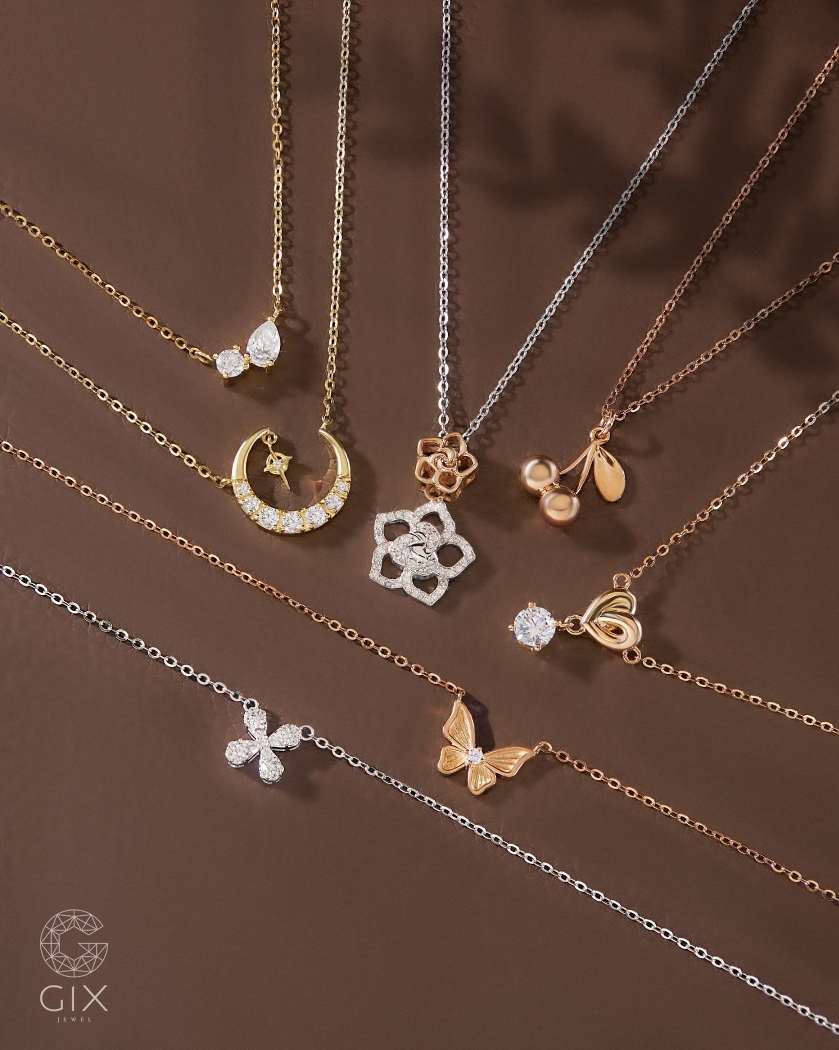  Dây chuyền vàng hồng mặt tim treo tòng teng | Gix Jewel 