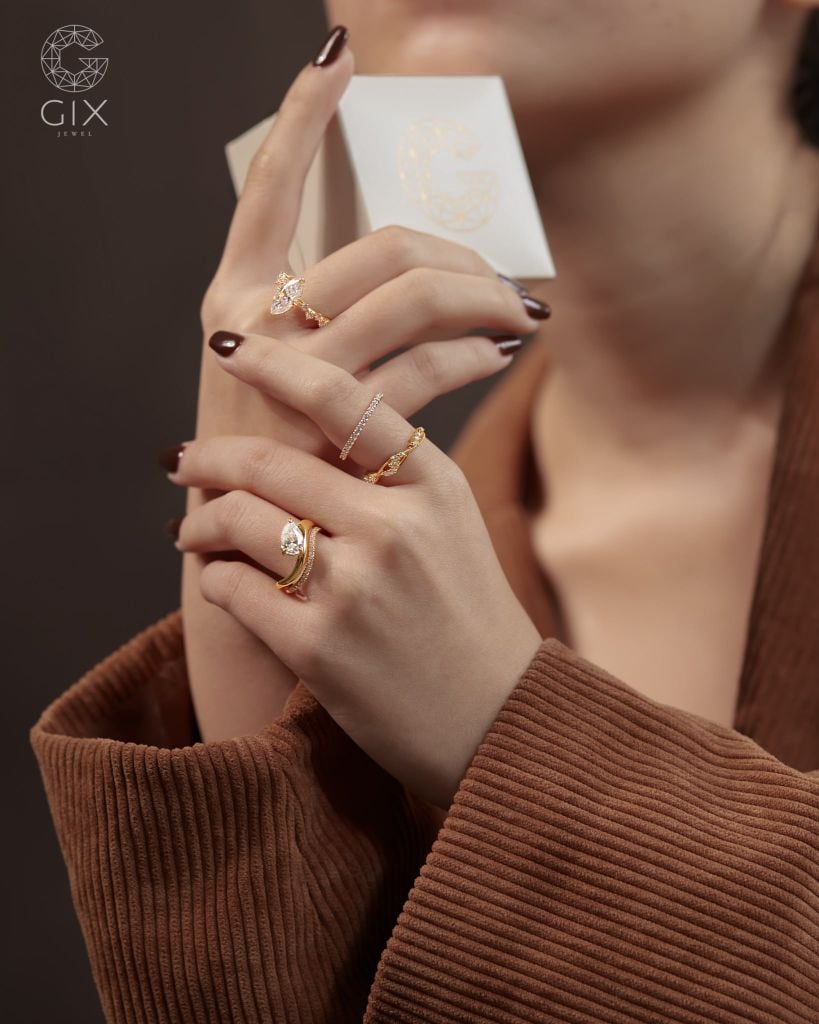  Nhẫn kim cương Pear layer sang trọng cho nữ | Gix Jewel 