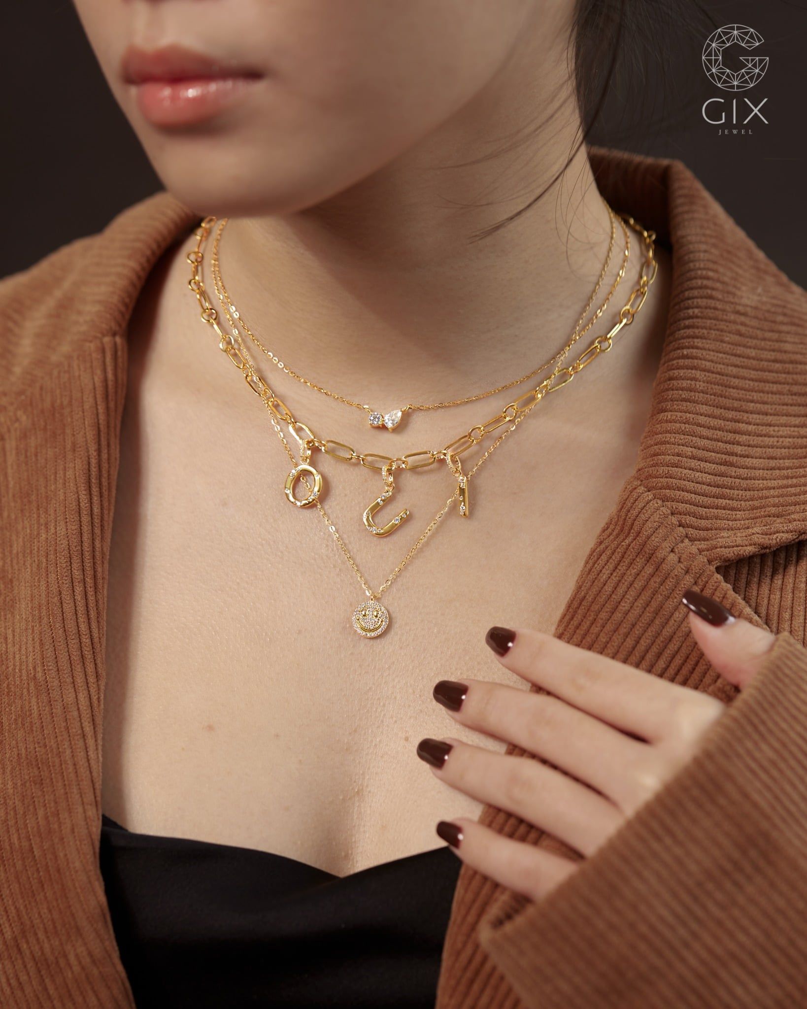  Dây chuyền vàng trắng 18k mặt ghép 2 viên đá cao cấp | Gix Jewel 