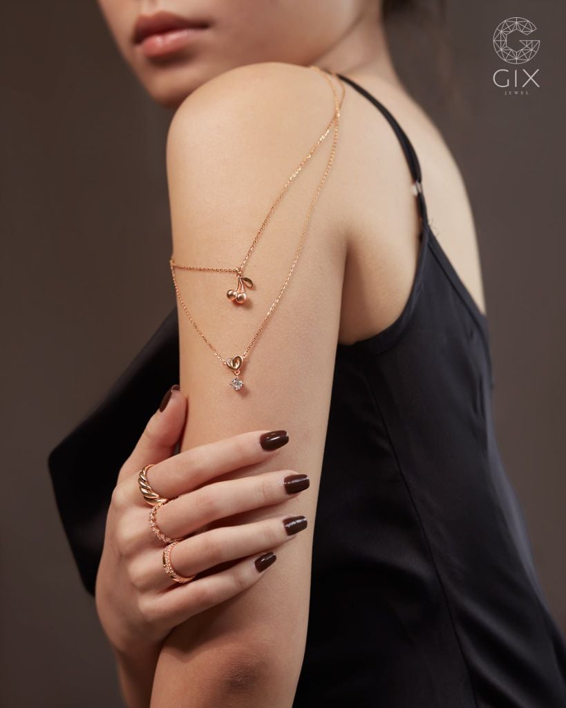  Dây chuyền vàng hồng mặt tim treo tòng teng | Gix Jewel 