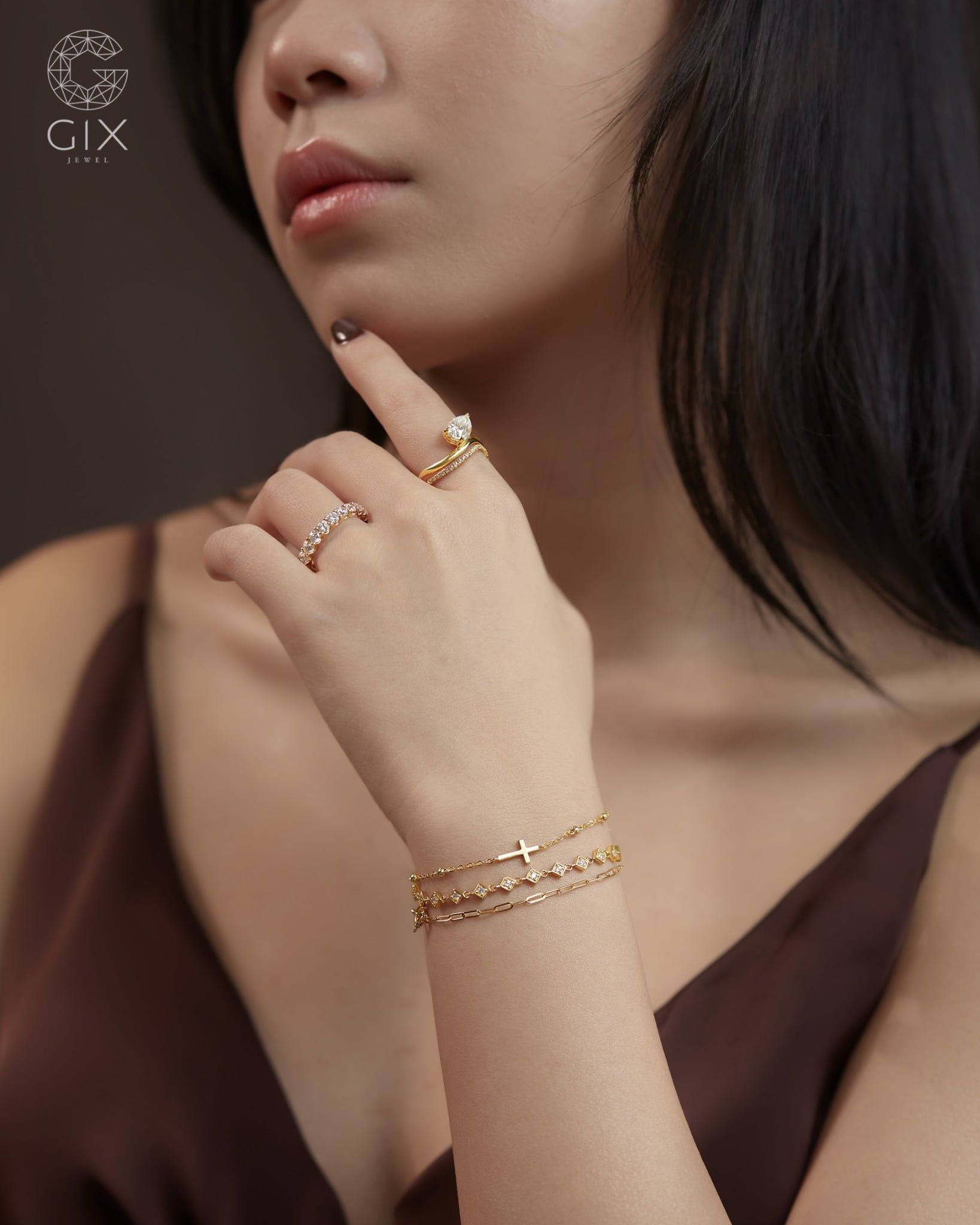  Nhẫn kim cương Pear layer sang trọng cho nữ | Gix Jewel 