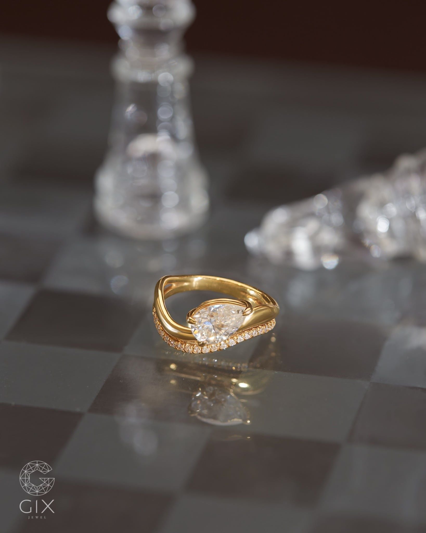  Nhẫn kim cương Pear layer sang trọng cho nữ | Gix Jewel 