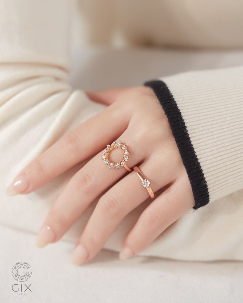  Nhẫn vàng nữ đẹp & bạc 925 đính viền kim cương tấm | Gix Jewel 
