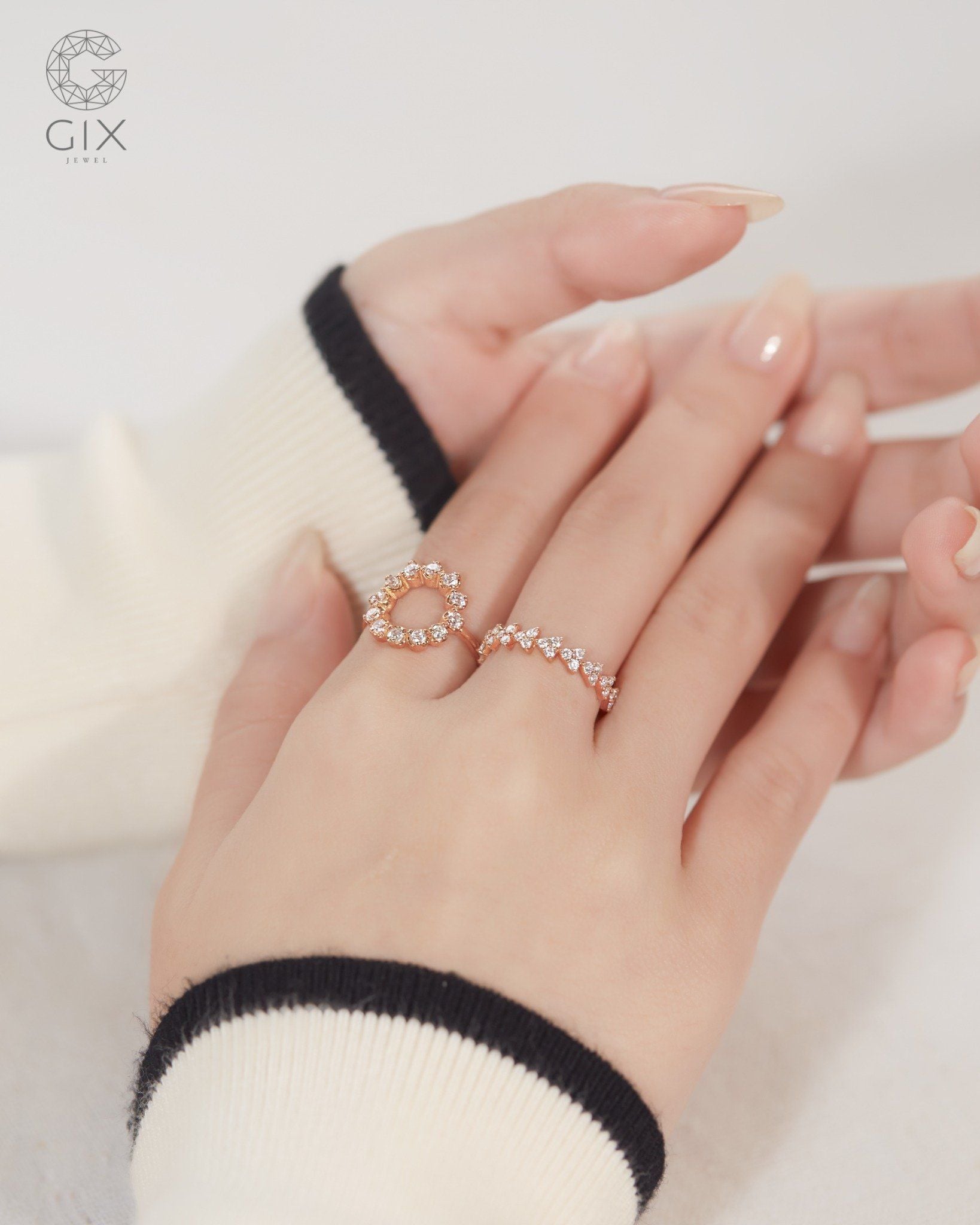 Nhẫn vàng nữ đẹp & bạc 925 đính viền kim cương tấm | Gix Jewel 
