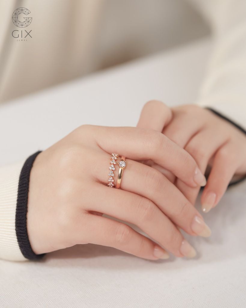  Nhẫn nữ vàng đẹp đính kim cương tấm cao cấp | Gix Jewel 