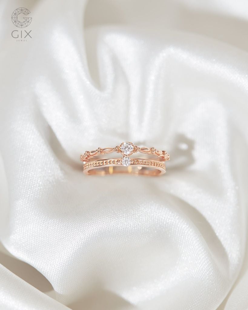  Set nhẫn nữ layer vàng tây & bạc đẹp viền hoạ tiết đính đá | Gix Jewel 