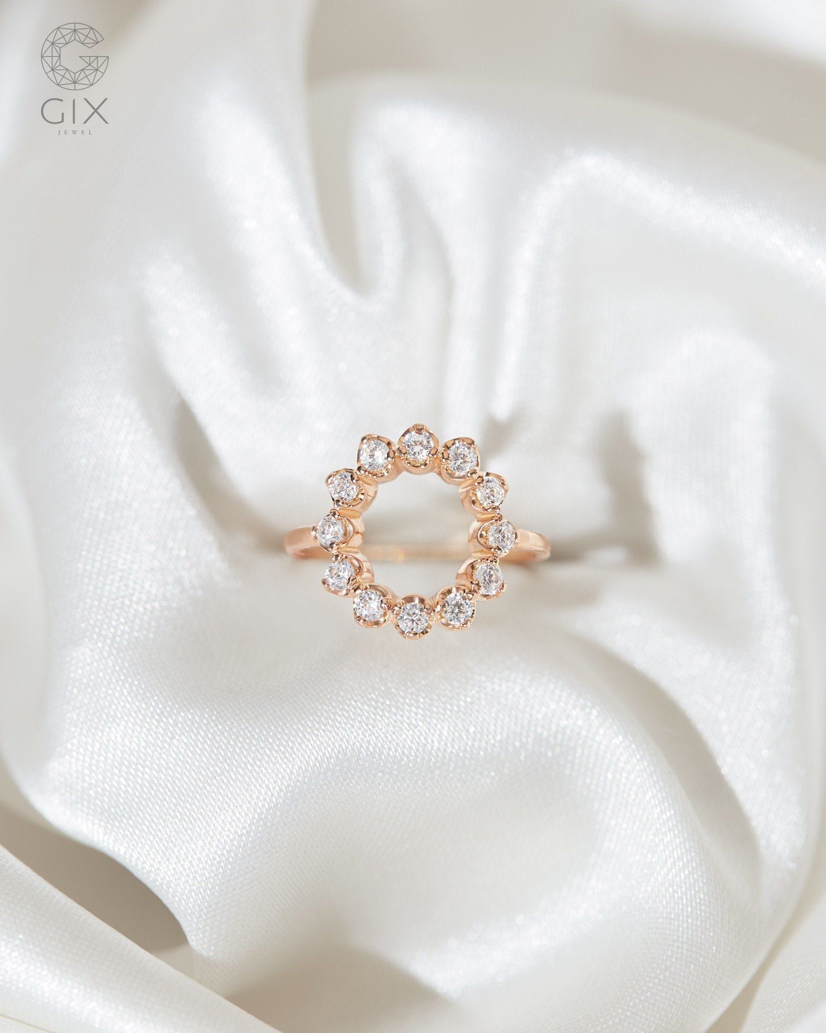  Nhẫn vàng nữ đẹp & bạc 925 đính viền kim cương tấm | Gix Jewel 
