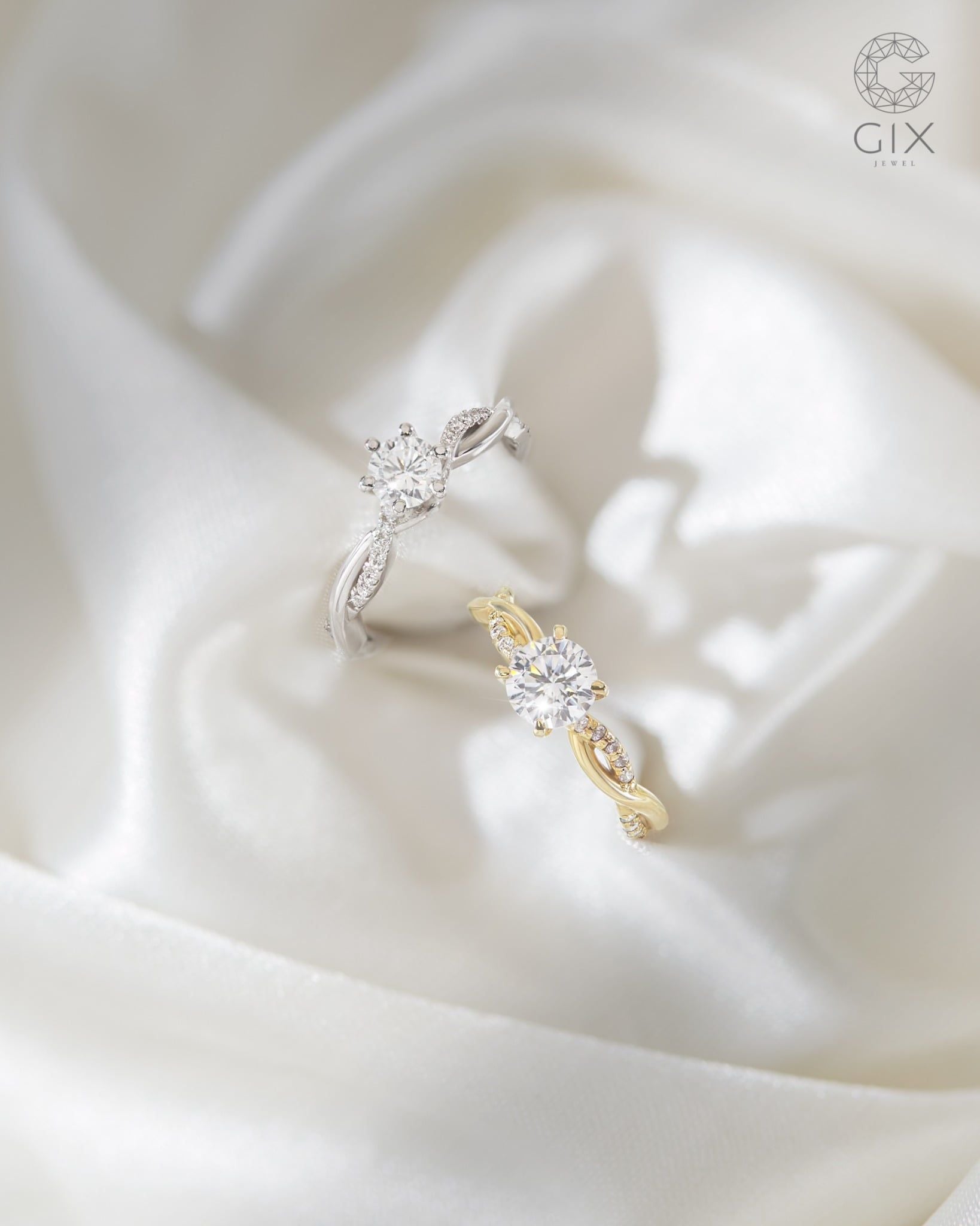  Nhẫn cầu hôn vàng tây 18k đính kim cương - Soft Armor | Gix Jewel 