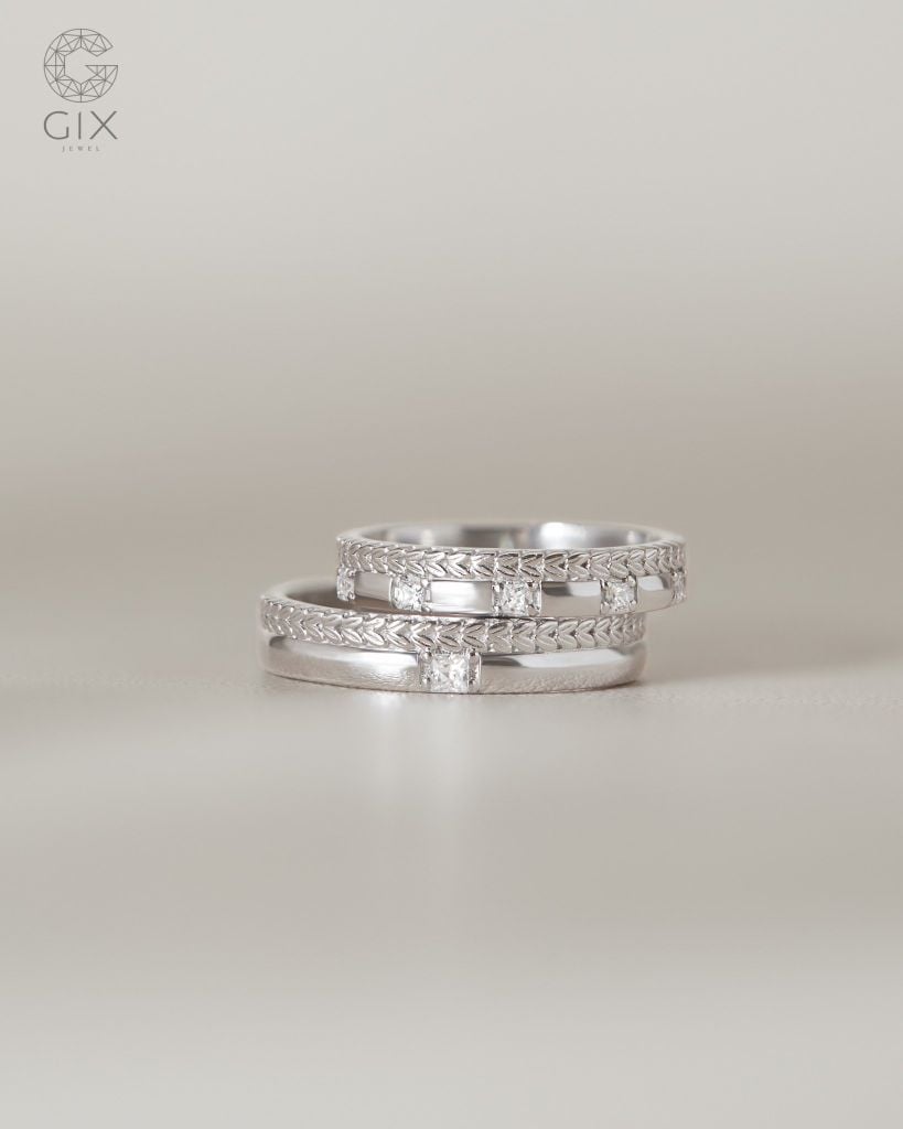  Nhẫn cưới kiểu mới 18k bản to đẹp hình vương miện đính đá Gix Jewel 