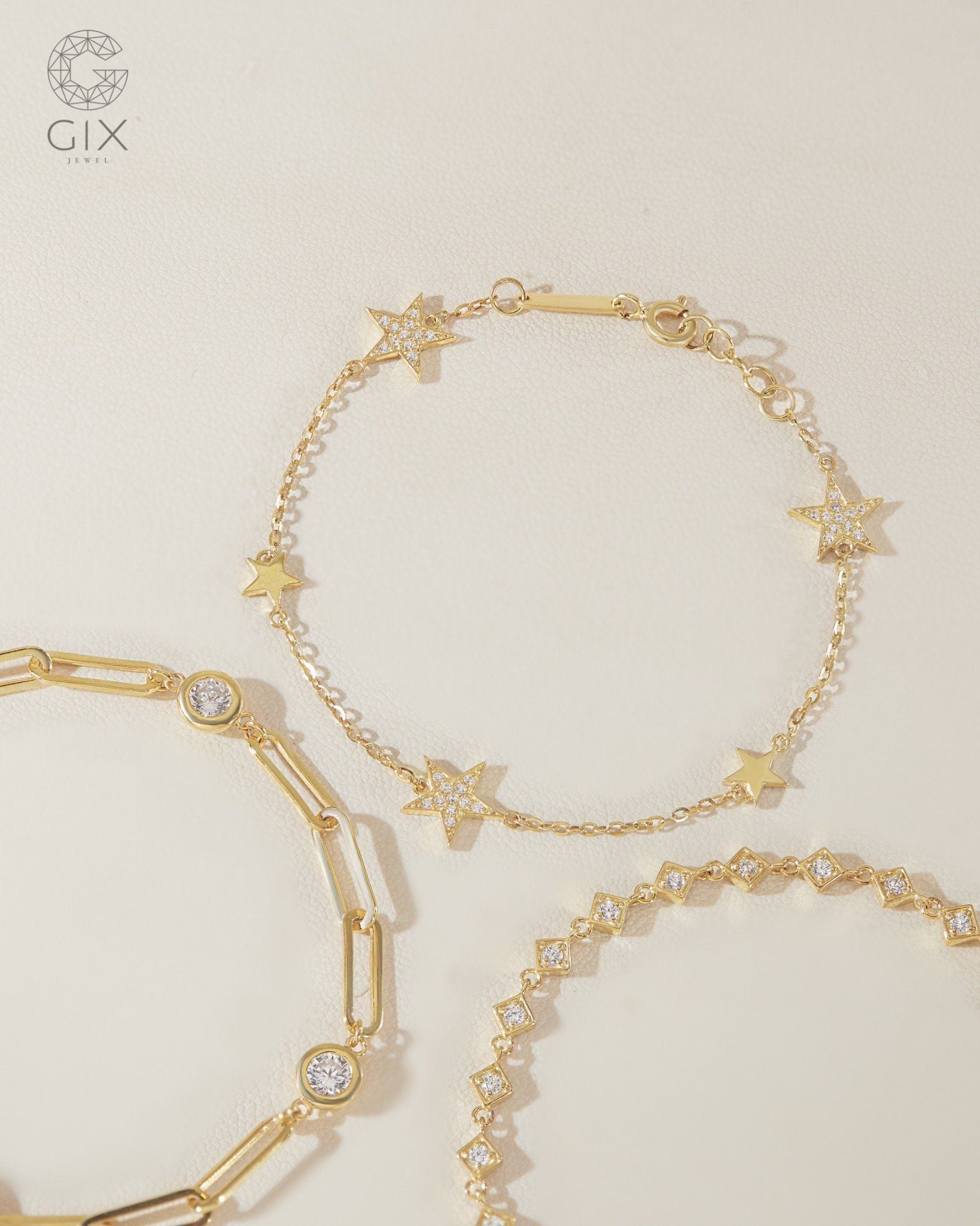  Lắc tay sợi mảnh vàng 18k bạc 925 hình ngôi sao | Gix Jewel 