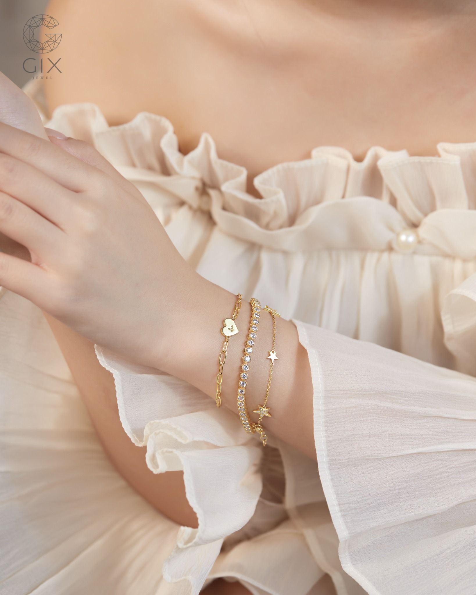  Lắc tay sợi mảnh vàng 18k bạc 925 hình ngôi sao | Gix Jewel 