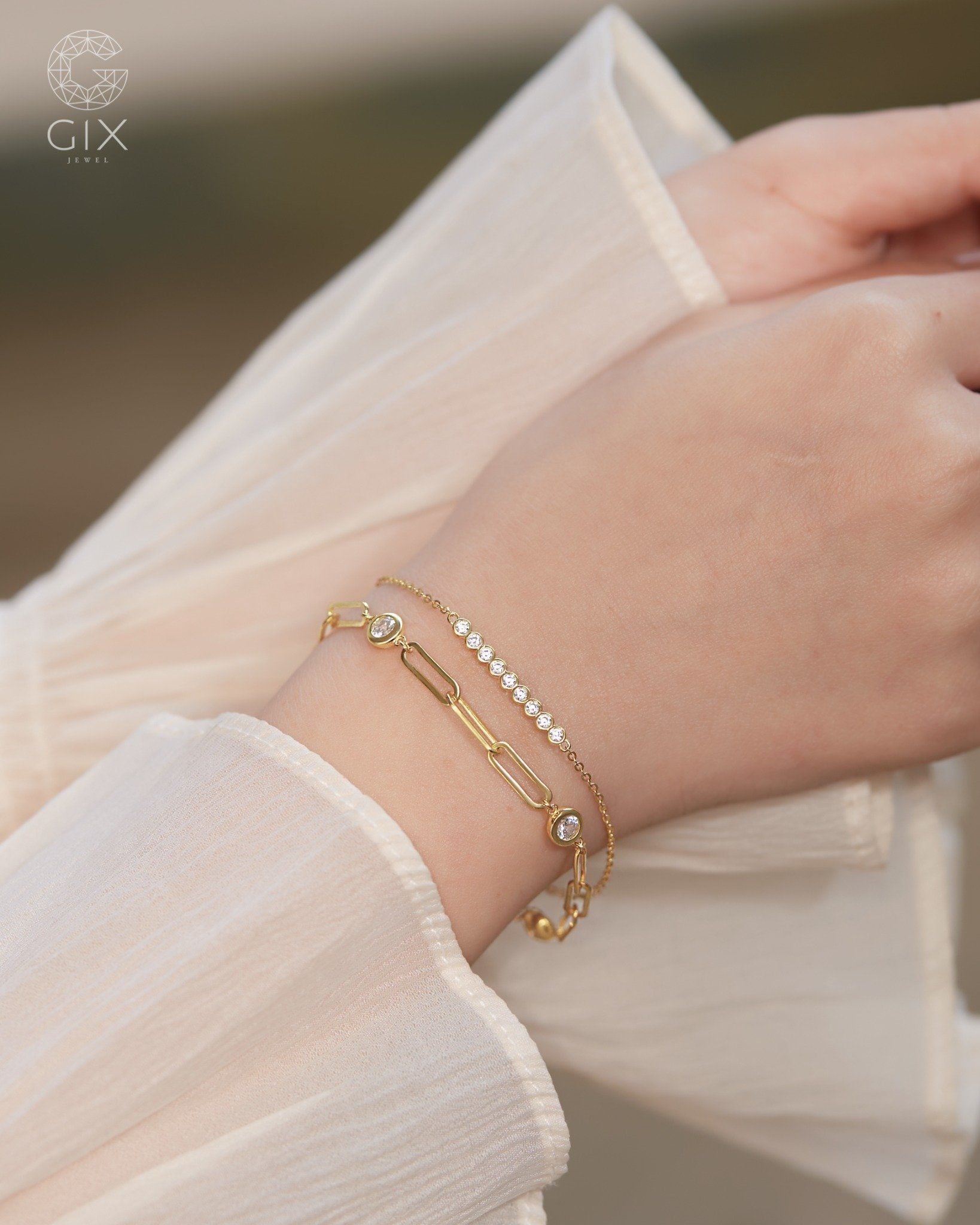  Lắc tay kim cương sợi mảnh vàng tây 18k & bạc 925 đẹp | Gix Jewel 