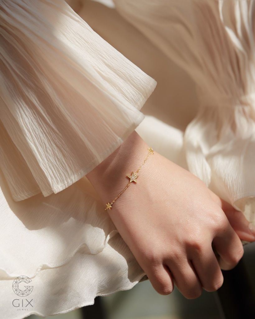  Lắc tay sợi mảnh vàng 18k bạc 925 hình ngôi sao | Gix Jewel 