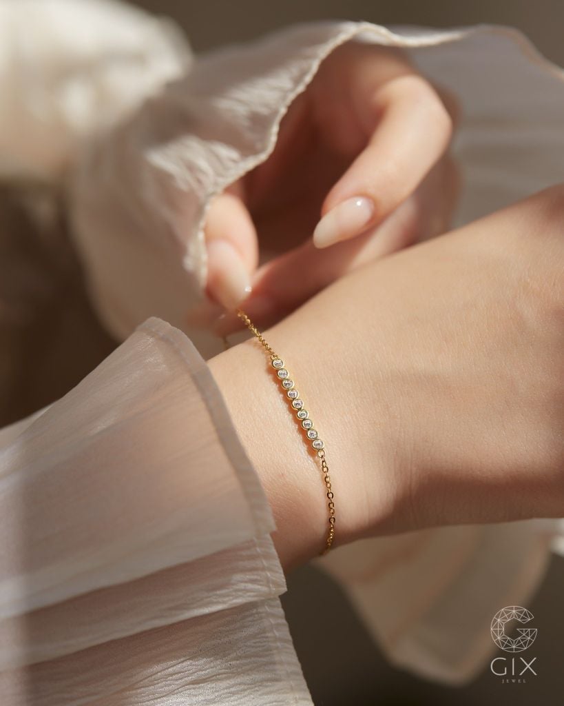  Lắc tay kim cương sợi mảnh vàng tây 18k & bạc 925 đẹp | Gix Jewel 