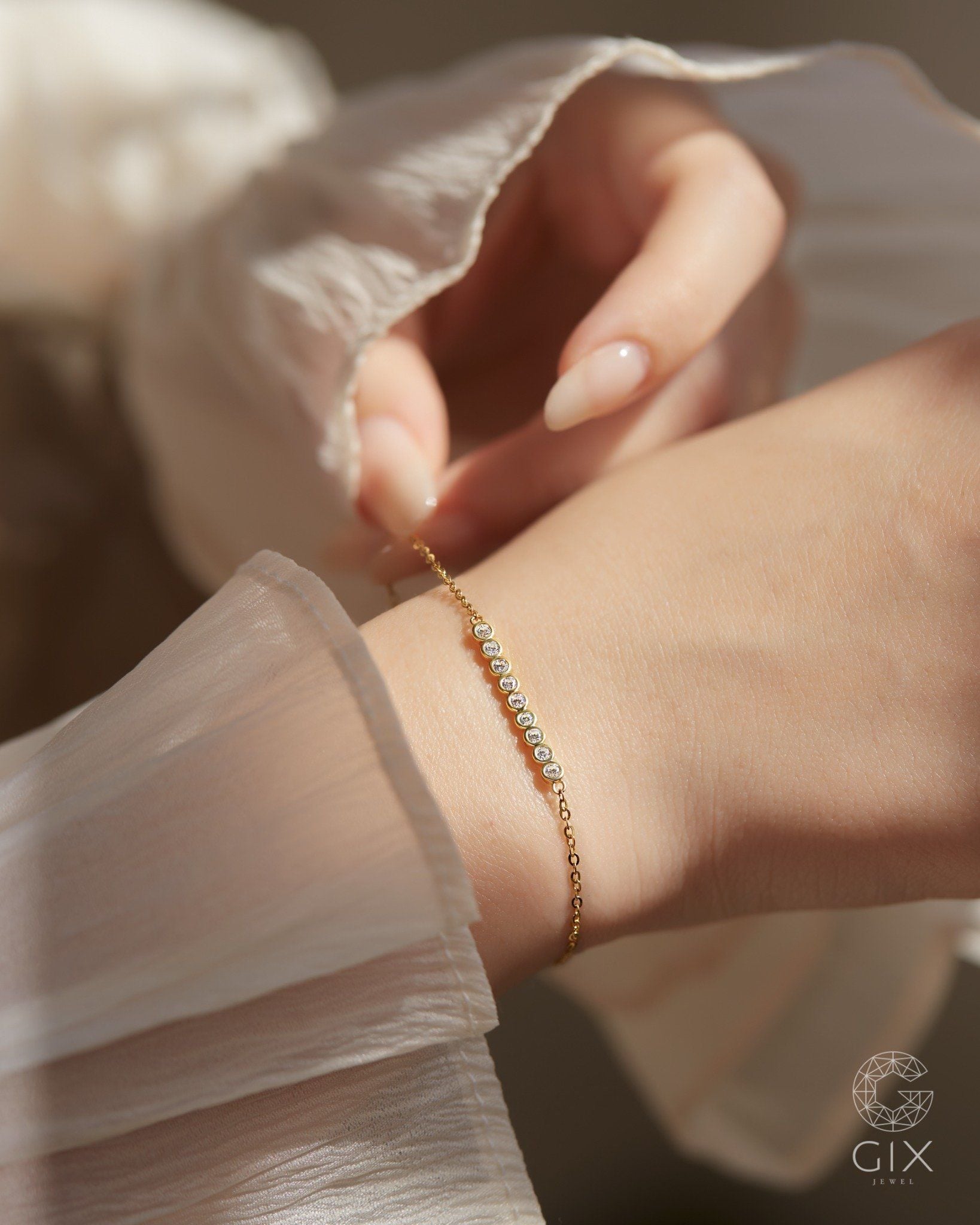  Lắc tay kim cương sợi mảnh vàng tây 18k & bạc 925 đẹp | Gix Jewel 