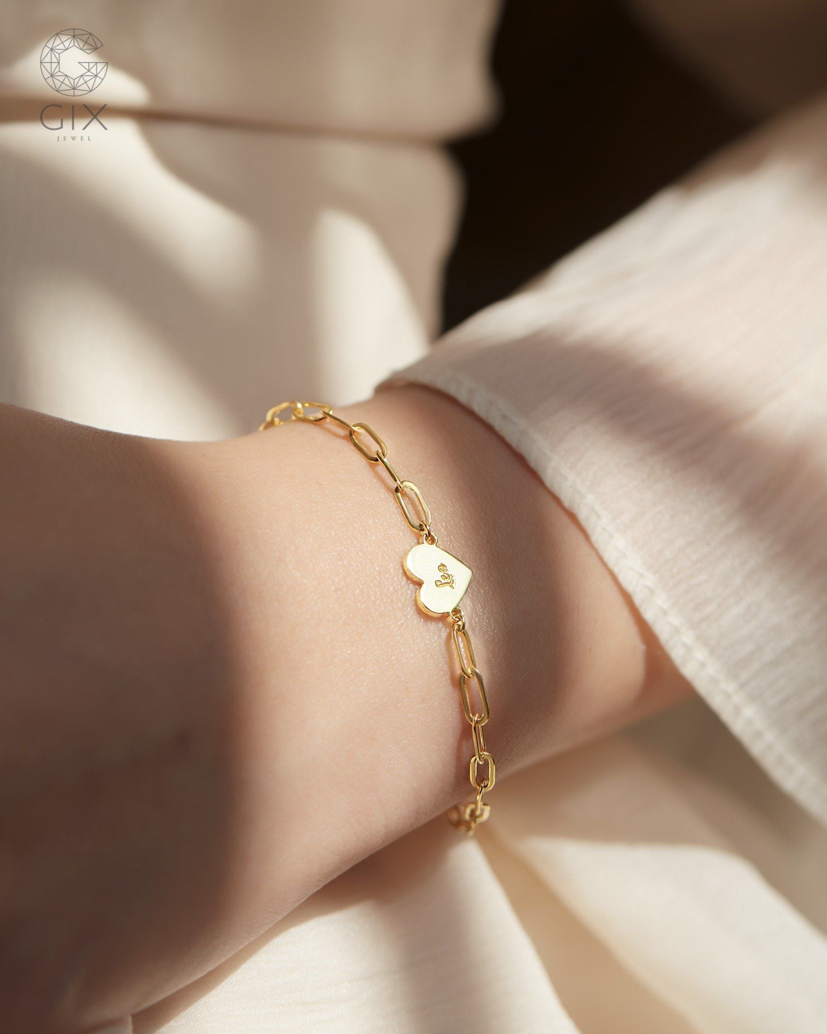  Lắc tay mắc xích vàng 18k bạc 925 mặt trái tim | Gix Jewel 