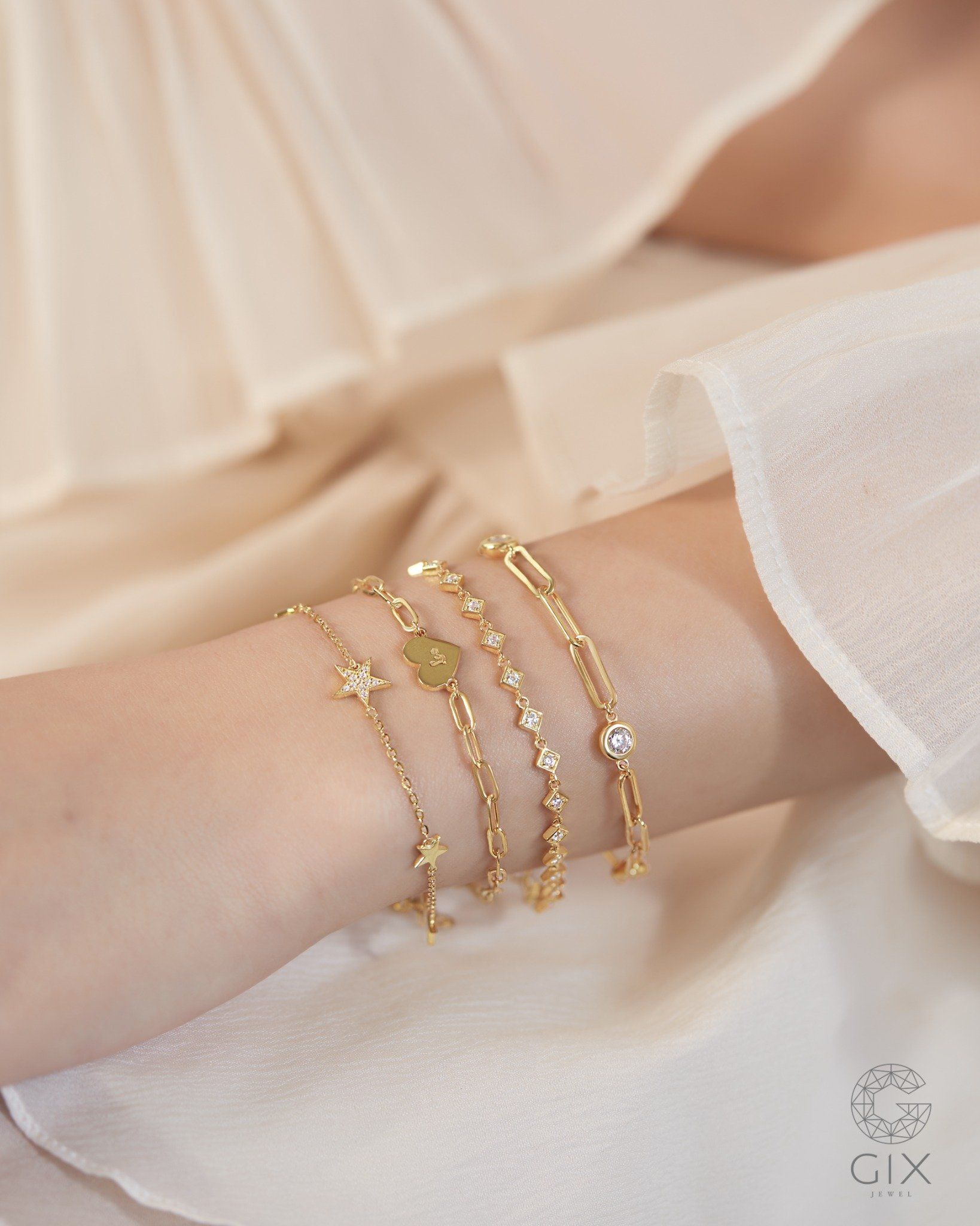  Lắc tay mắc xích vàng tây & bạc đẹp đính đá cao cấp | Gix Jewel 