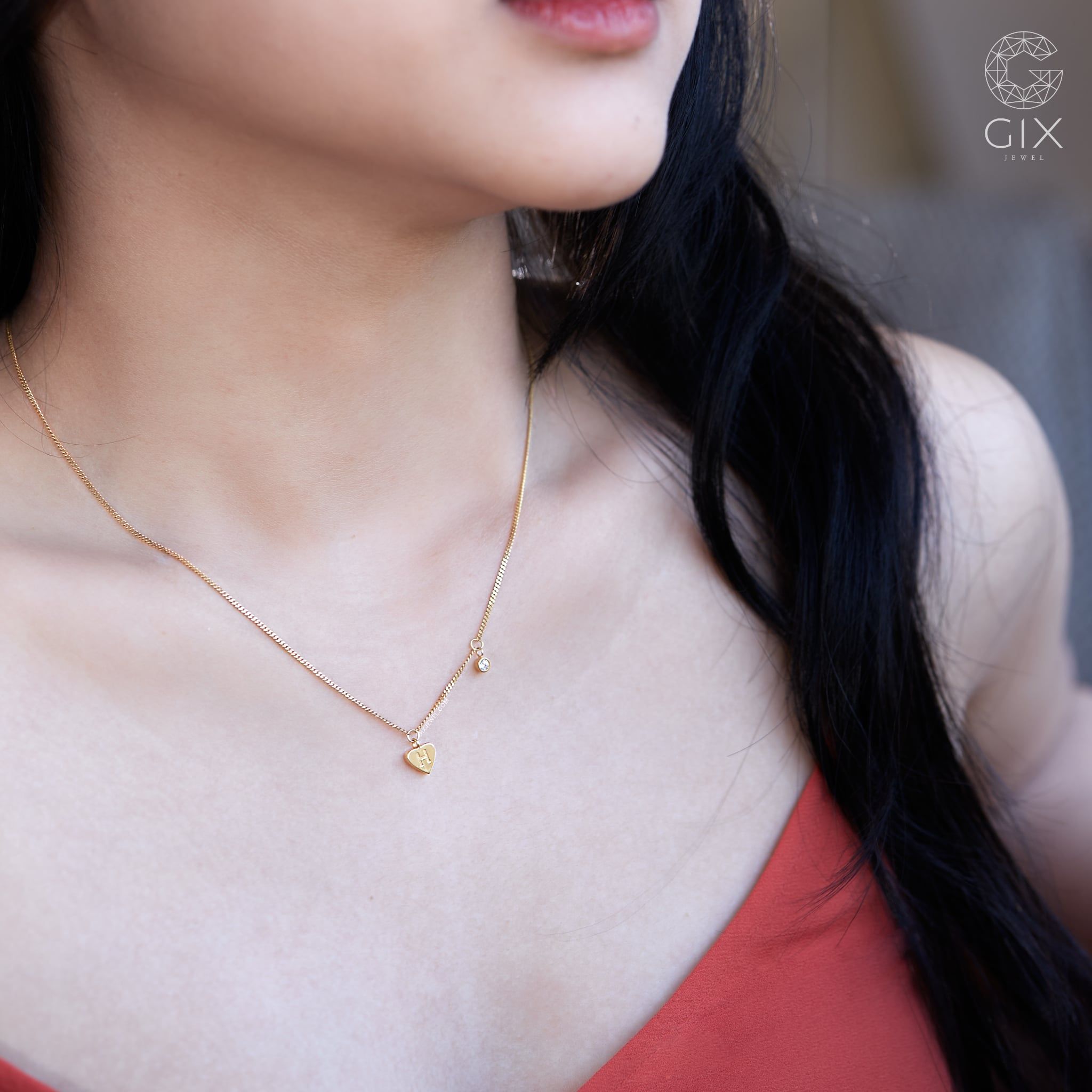  [CÓ SẴN] Dây chuyền khoen lật vàng 14k mặt trái tim | Gix Jewel 