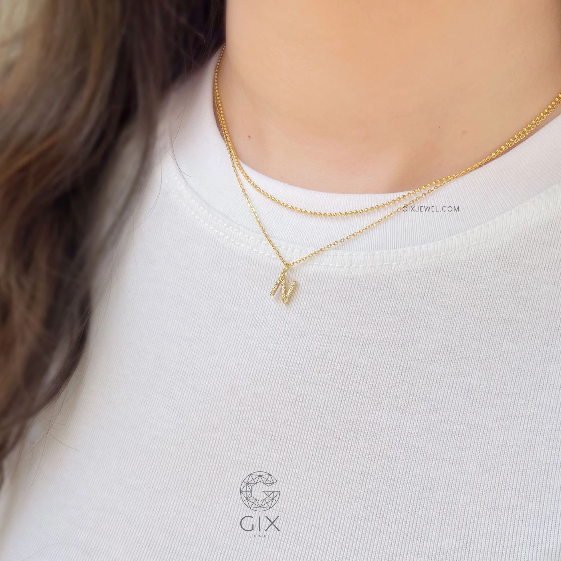  [CÓ SẴN] Dây chuyền vàng 14k chữ S đính đá | Gix Jewel 