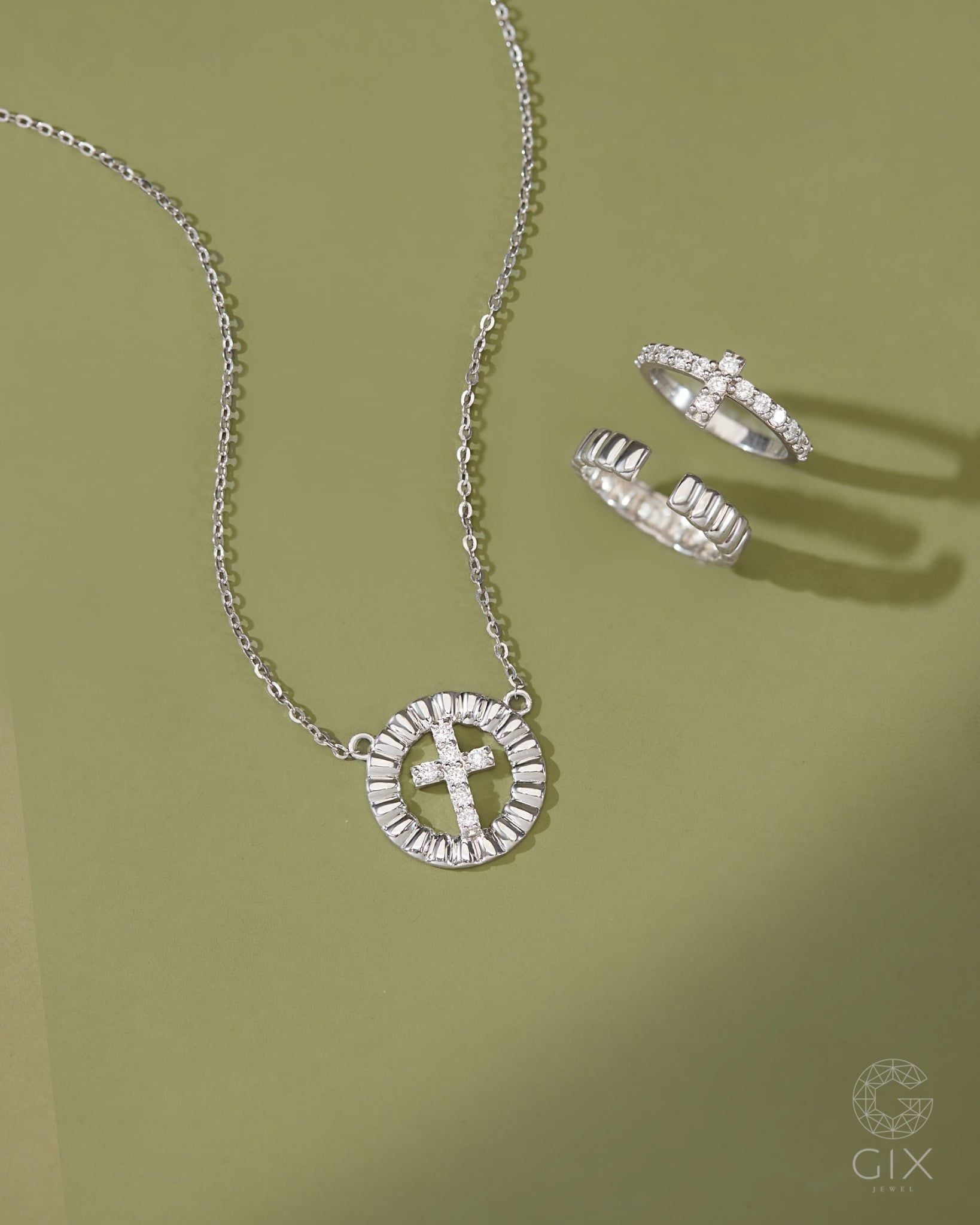  Set nhẫn thánh giá vàng tây & bạc đẹp đính đá cao cấp | Gix Jewel 