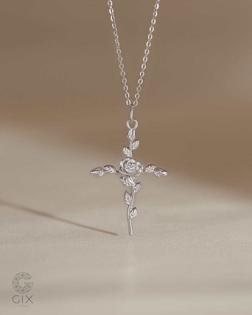  Dây chuyền thánh giá tạo dáng hình hoa hồng độc đáo | Gixjewel 